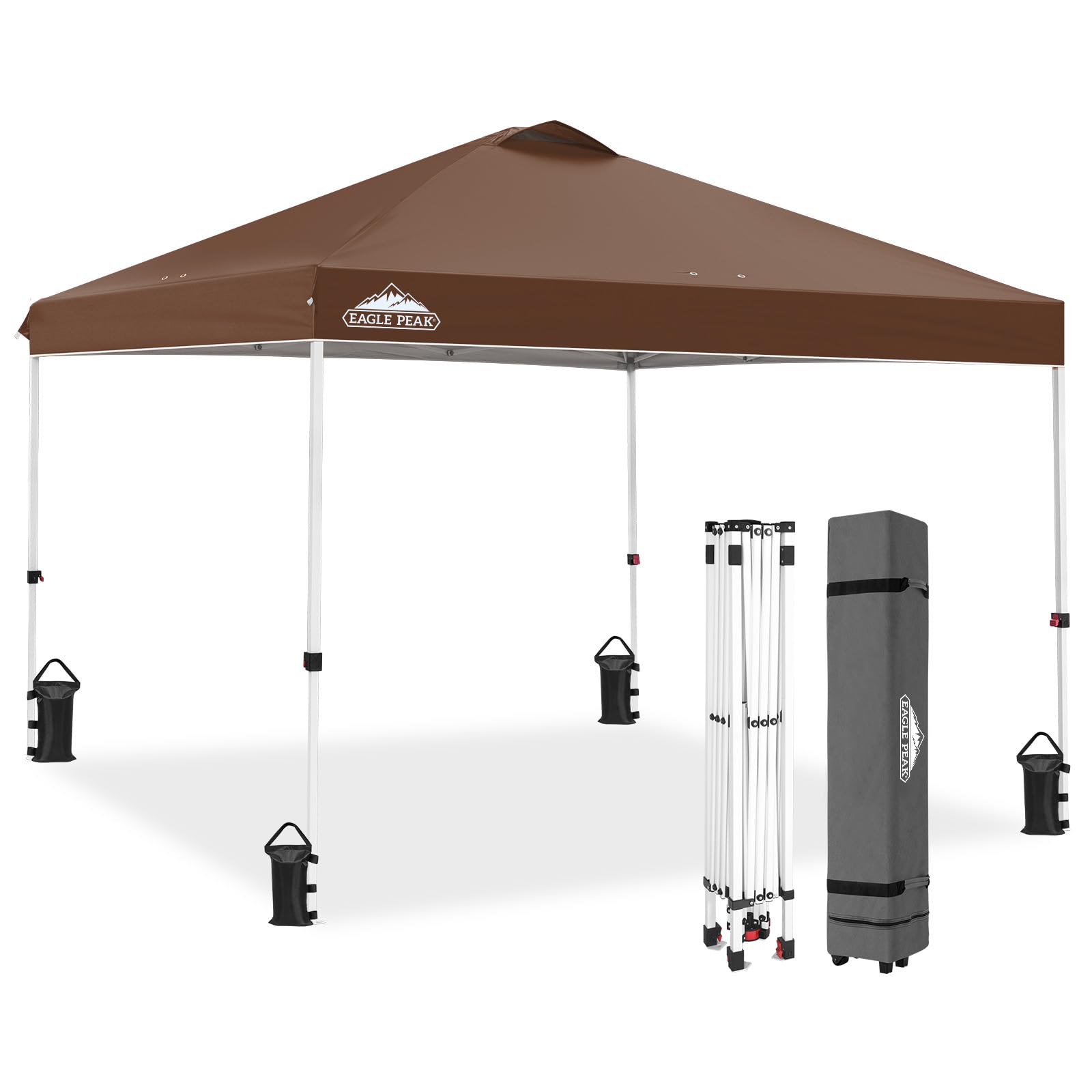 EAGLE PEAK Pop Up Canopy Tent with Wheeled Carry Bag, 8 Stakes, 4 Ropes, 4 Weight Bags, Easy Set Up Tent Canopy, 10x10 ft, 100sqft of Shade, Blue