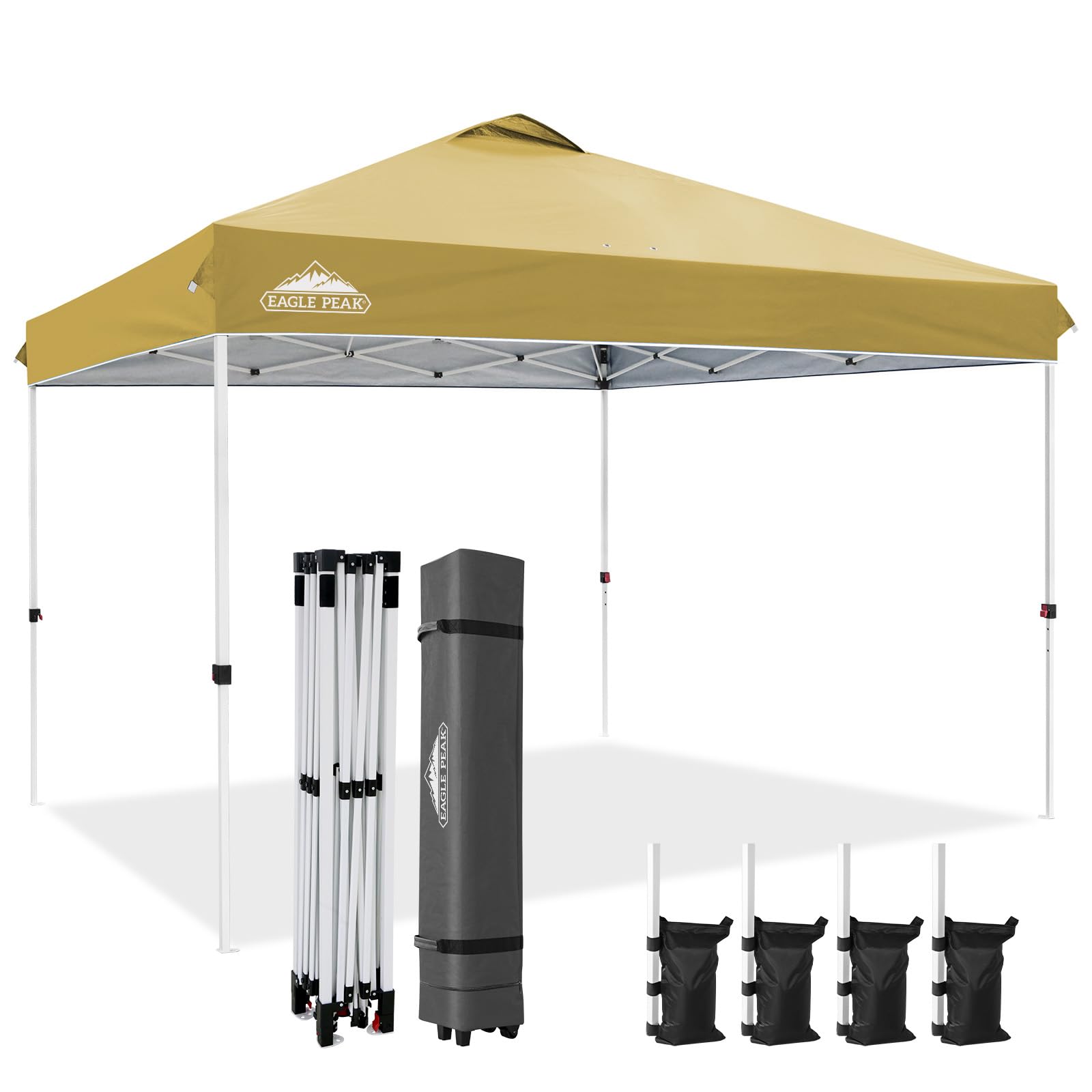 EAGLE PEAK Pop Up Canopy Tent with Wheeled Carry Bag, 8 Stakes, 4 Ropes, 4 Weight Bags, Easy Set Up Tent Canopy, 10x10 ft, 100sqft of Shade, Blue