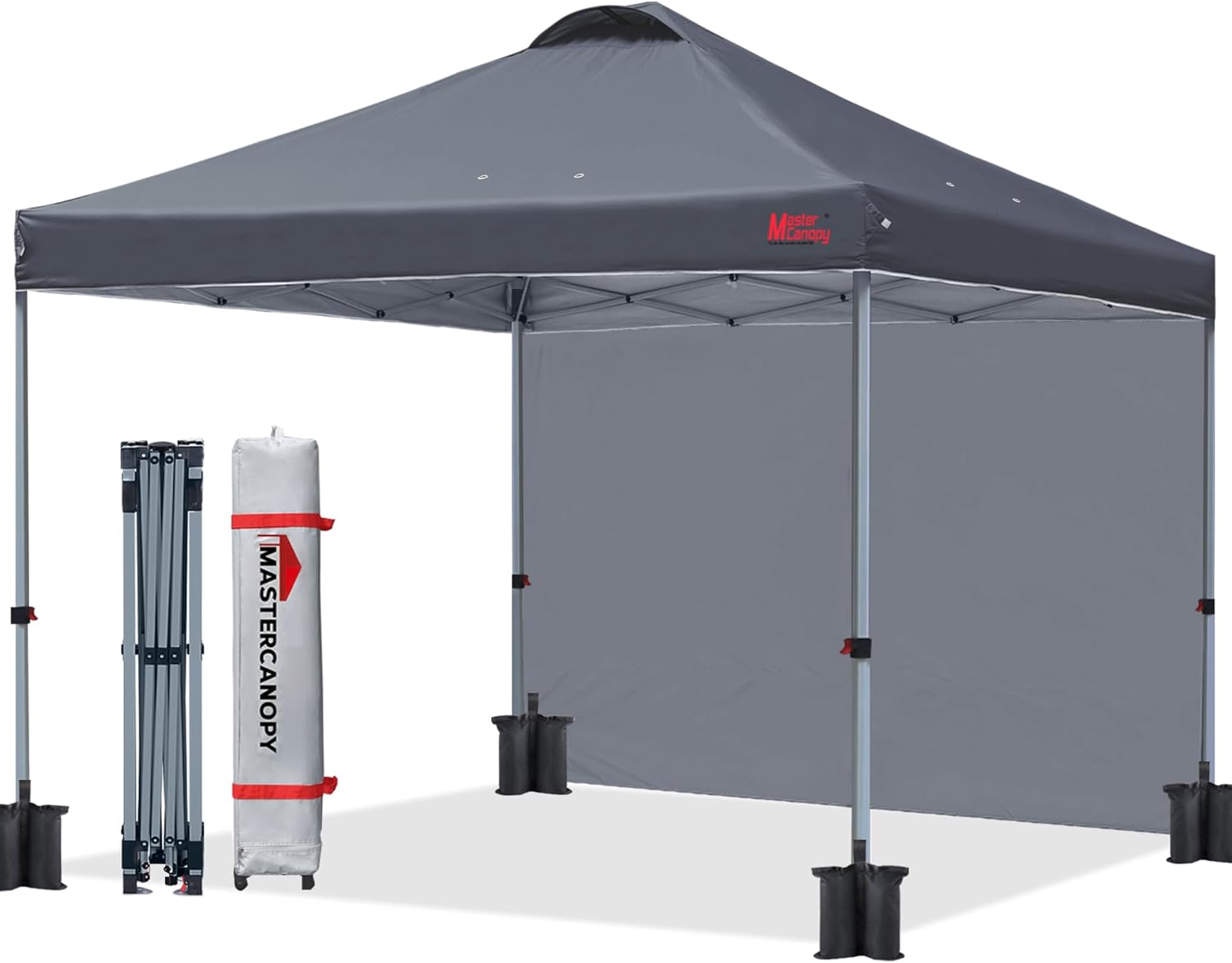 MASTERCANOPY Durable Pop-up Canopy Tent with 1 Sidewall (8'x8',Dark Grey)