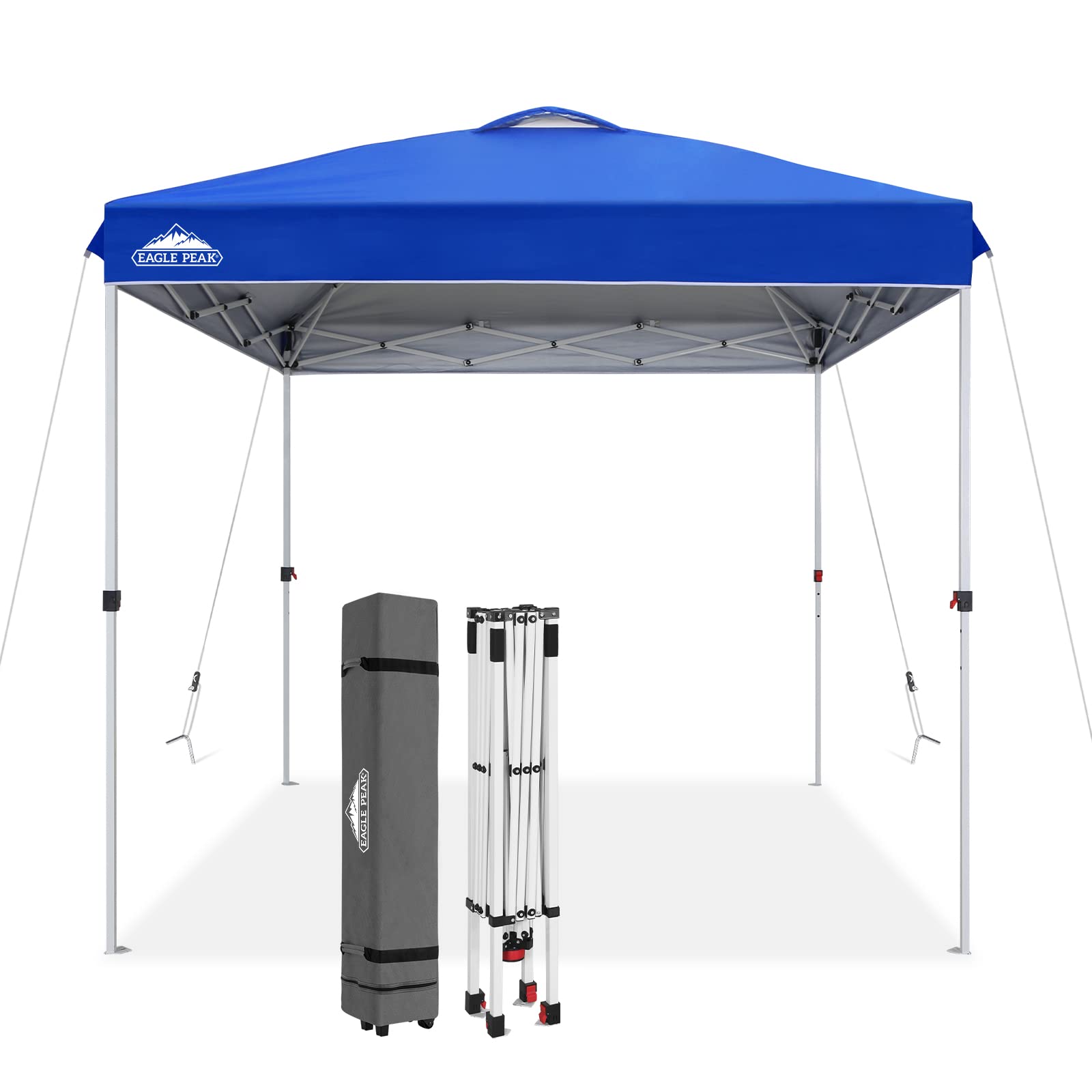 EAGLE PEAK Pop Up Canopy Tent with Wheeled Carry Bag, 8 Stakes, 4 Ropes, 4 Weight Bags, Easy Set Up Tent Canopy, 10x10 ft, 100sqft of Shade, Blue