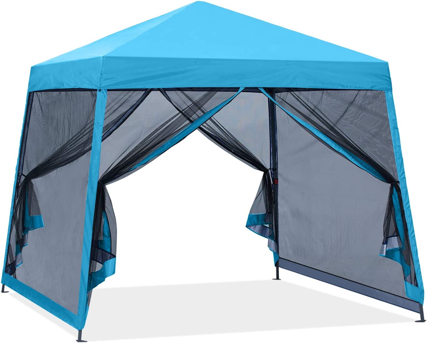 COOS BAY 10x10 Pop Up Canopy Tent with Screen Netting, Slant Leg Canopy with UPF 50+ UV Protection, 64 Sq Ft Shade, One Person Setup with Carry Bag, Beige