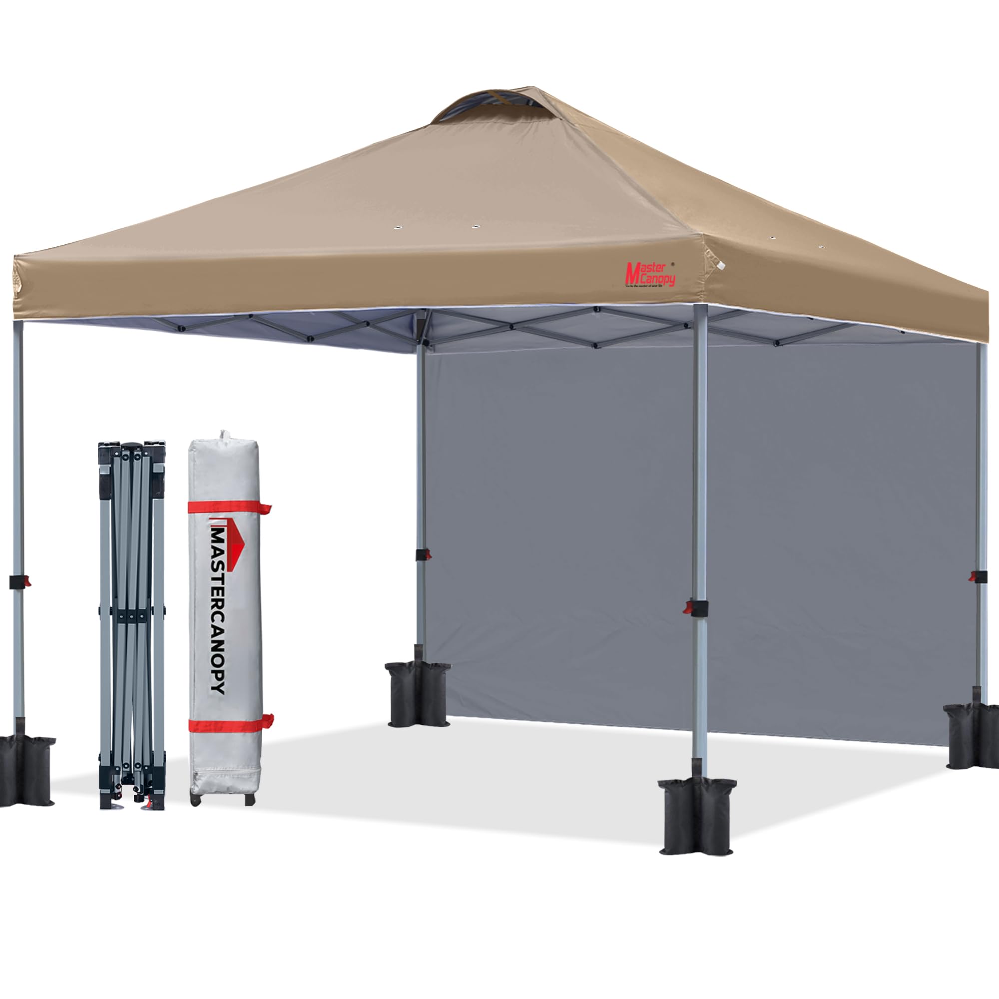 MASTERCANOPY Durable Pop-up Canopy Tent with 1 Sidewall (8'x8',Dark Grey)