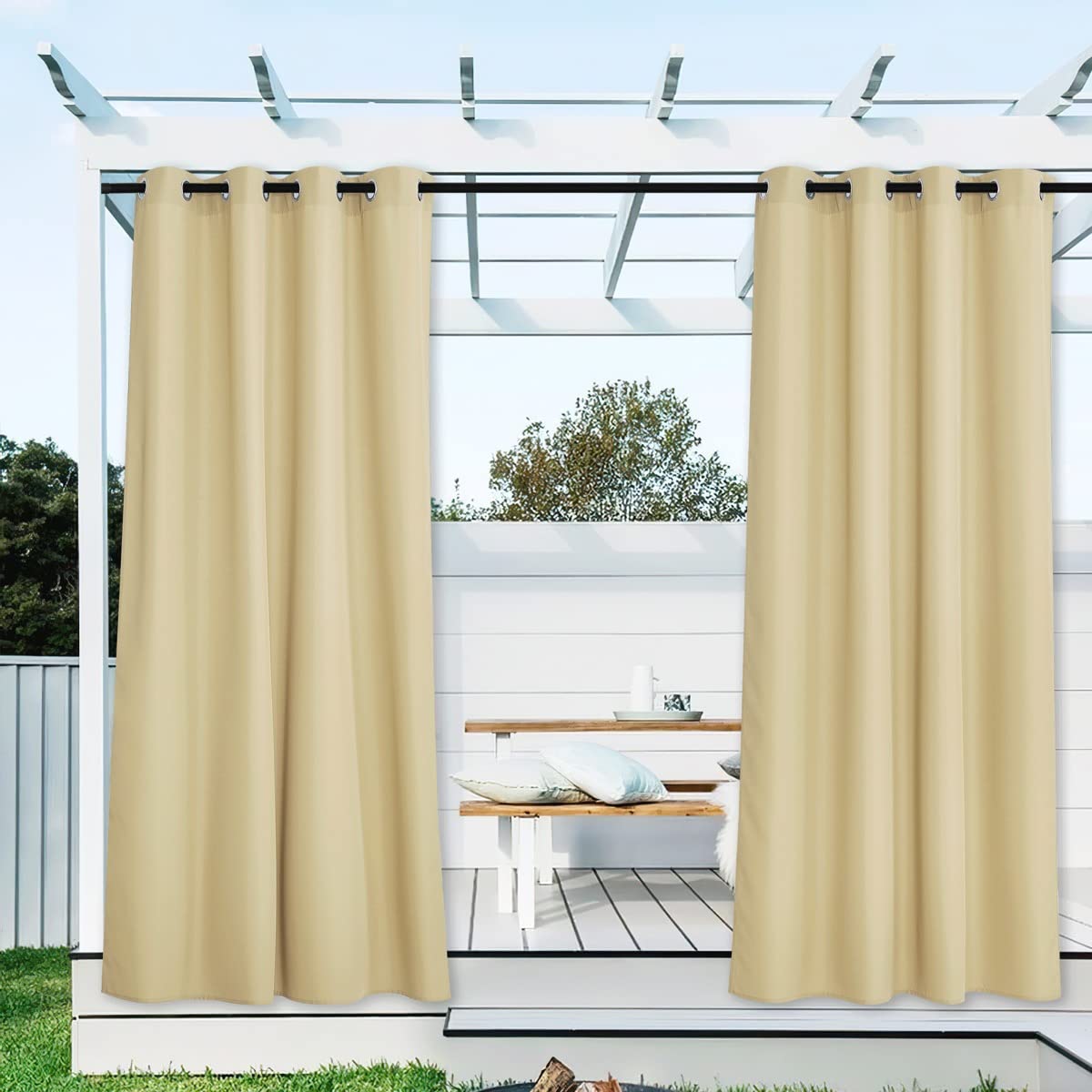 NICETOWN Outdoor Curtains for Patio Waterproof 95" L, Blackout Gazebo Curtain for Pergola/Porch Weatherproof, UV & Privacy Protection Outside Drape, 52" Wide, 1 Panel, Biscotti Beige
