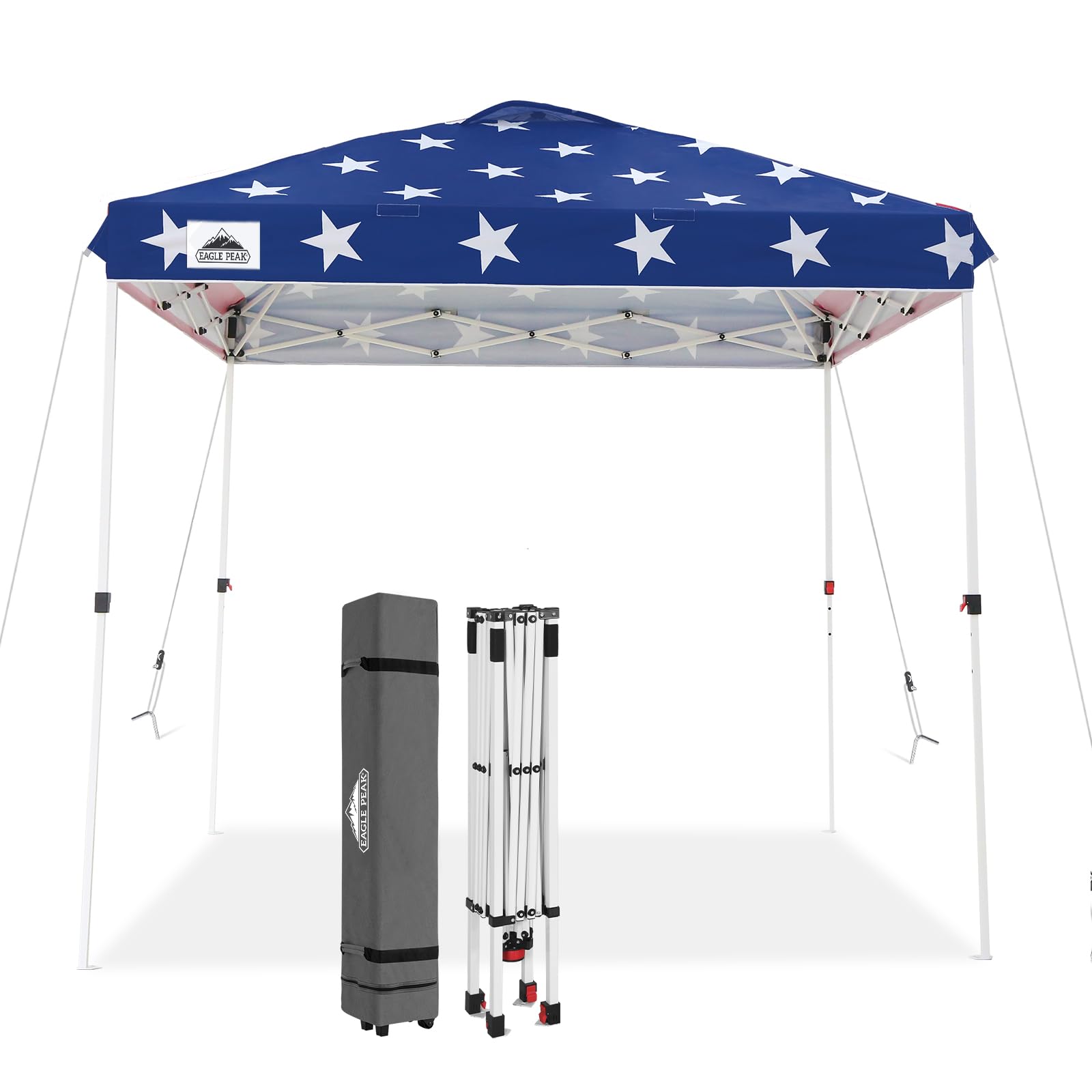 EAGLE PEAK Pop Up Canopy Tent with Wheeled Carry Bag, 8 Stakes, 4 Ropes, 4 Weight Bags, Easy Set Up Tent Canopy, 10x10 ft, 100sqft of Shade, Blue