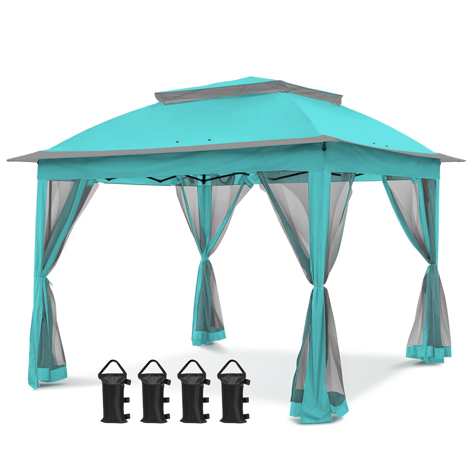 COOS BAY 11x11 Pop Up Gazebo with Mesh Netting, Instant Outdoor Canopy Tent, Water Resistant Shelter with UPF 50+ UV Protection, 121 Sq Ft Coverage, Beige