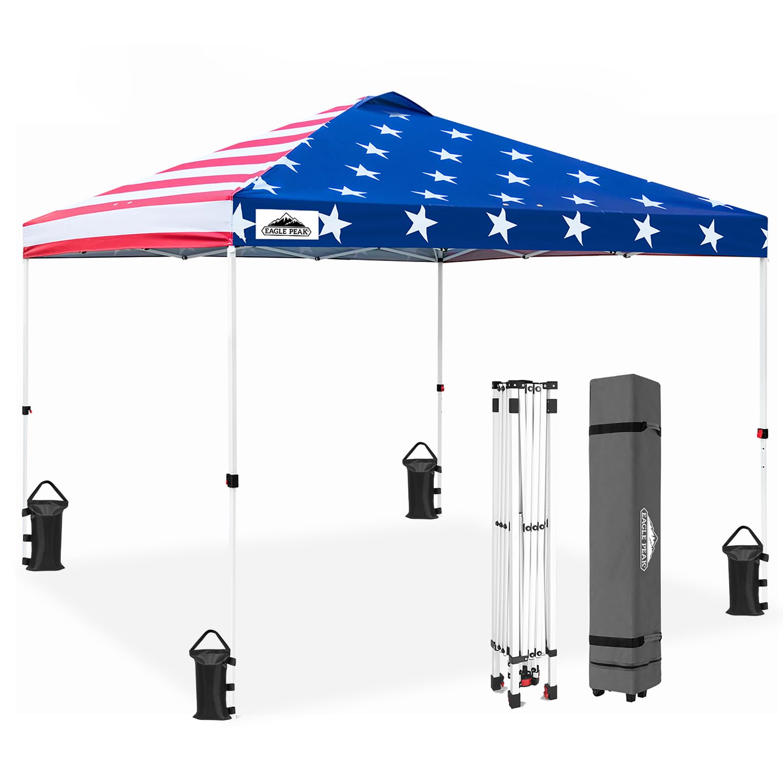EAGLE PEAK Pop Up Canopy Tent with Wheeled Carry Bag, 8 Stakes, 4 Ropes, 4 Weight Bags, Easy Set Up Tent Canopy, 10x10 ft, 100sqft of Shade, Blue