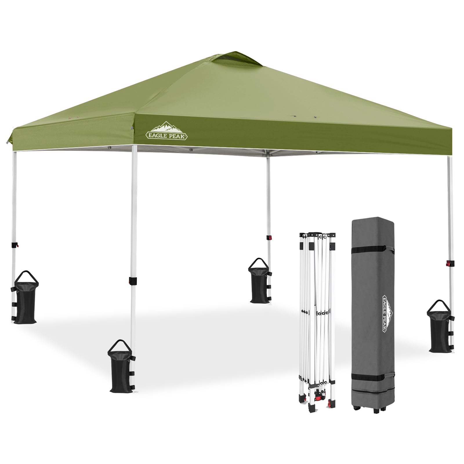 EAGLE PEAK Pop Up Canopy Tent with Wheeled Carry Bag, 8 Stakes, 4 Ropes, 4 Weight Bags, Easy Set Up Tent Canopy, 10x10 ft, 100sqft of Shade, Blue