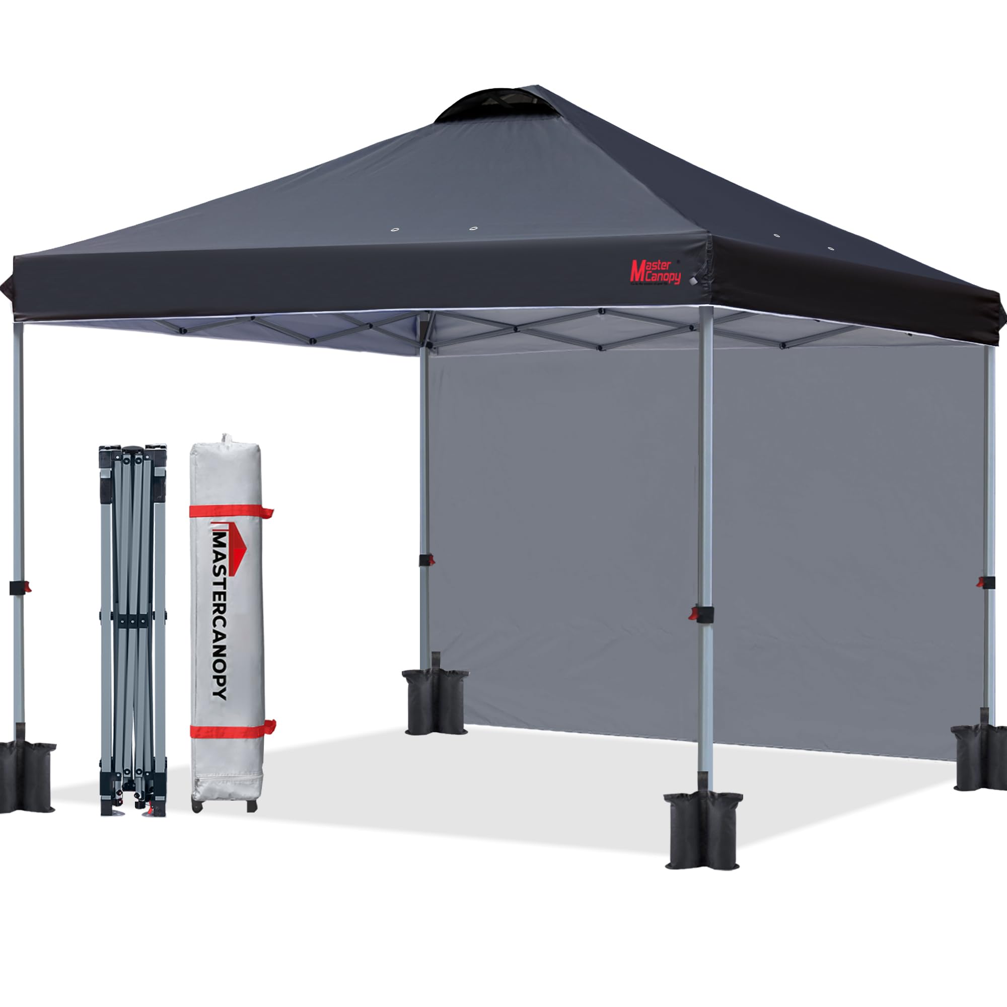 MASTERCANOPY Durable Pop-up Canopy Tent with 1 Sidewall (8'x8',Dark Grey)