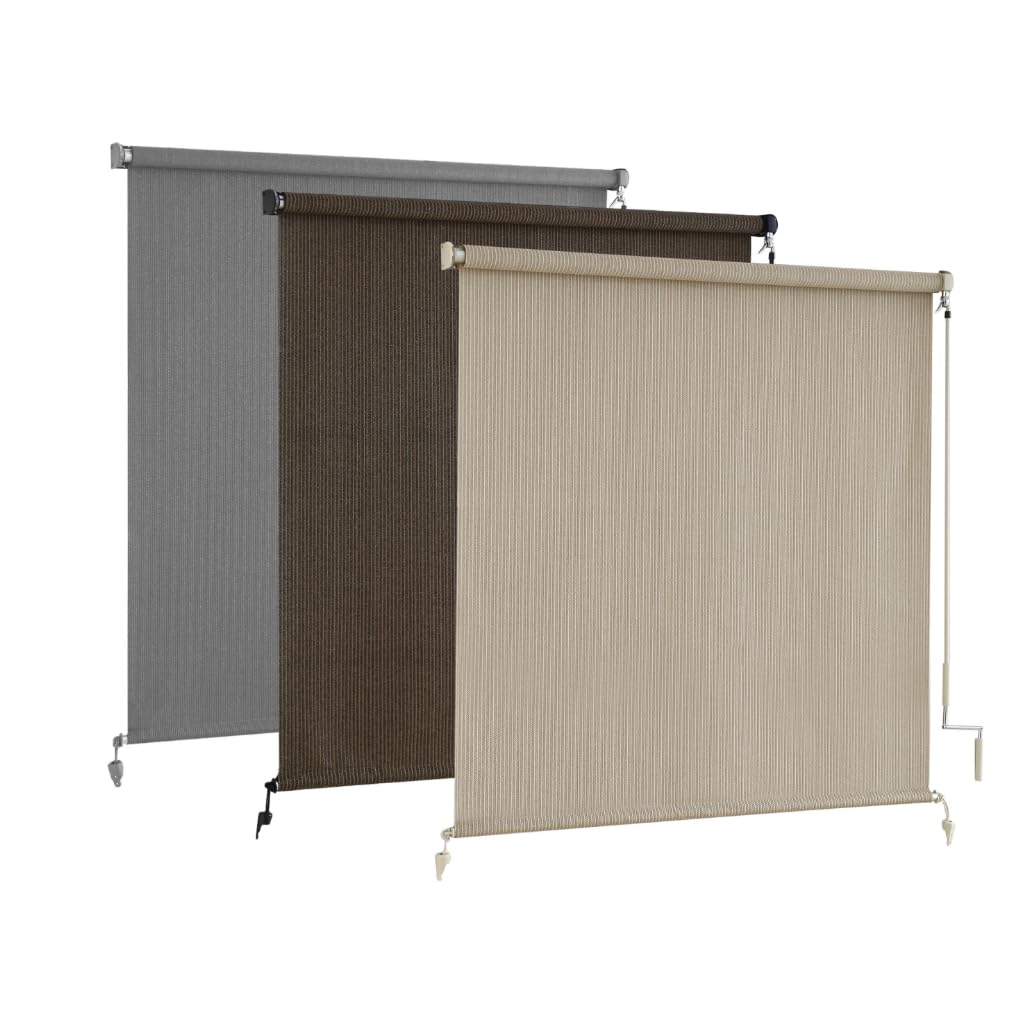 AOSKY Sun Shades Outdoor Patio - Cordless Outdoor Roller Shades for Porch, Roll Up Blinds Cloth for Pergola Balcony Backyard Windows, 96" W x 96" H, Sesame