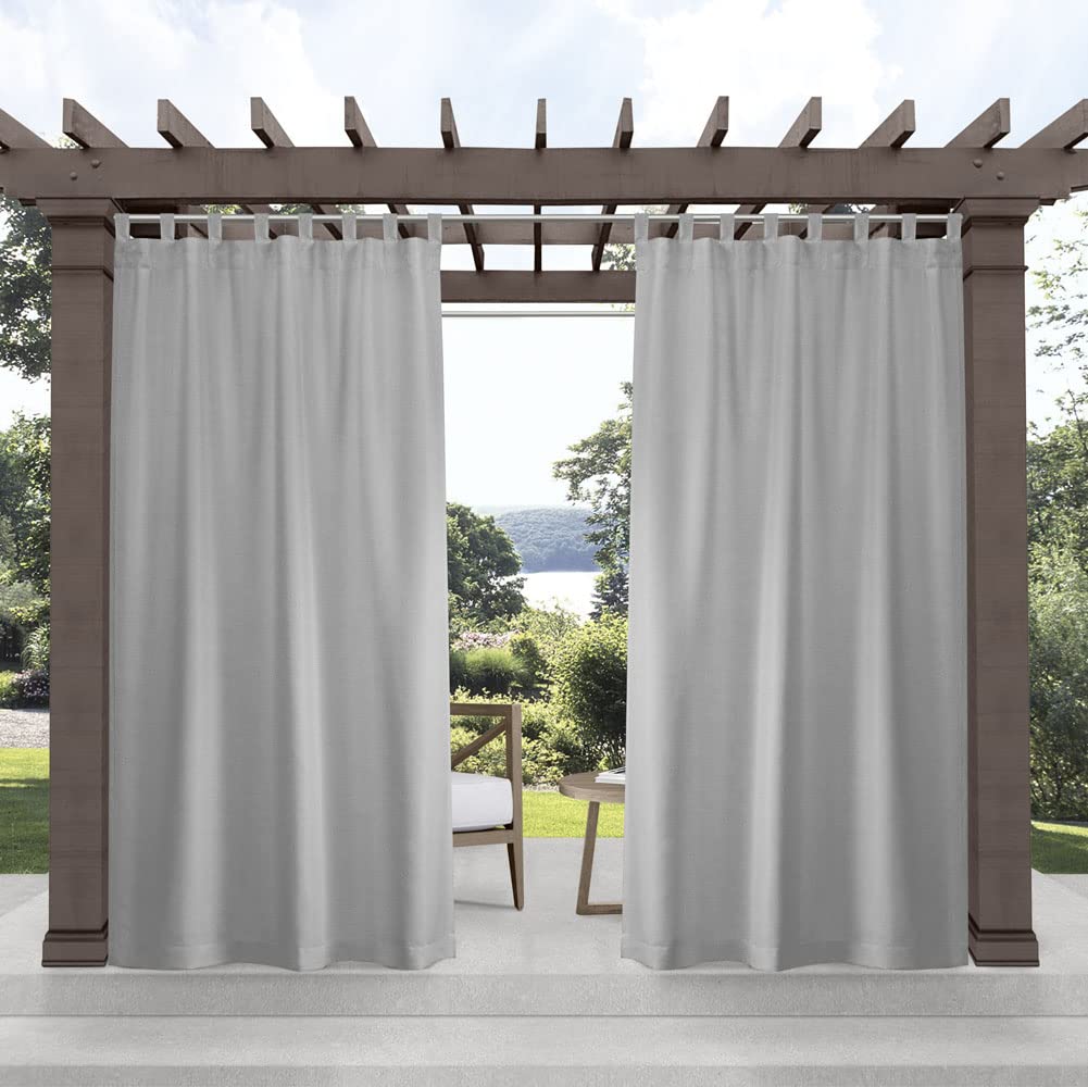 Exclusive Home Cabana Solid Indoor/Outdoor Light Filtering Hook-and-Loop Tab Top Curtain Panel Pair, 54"x96", Vanilla
