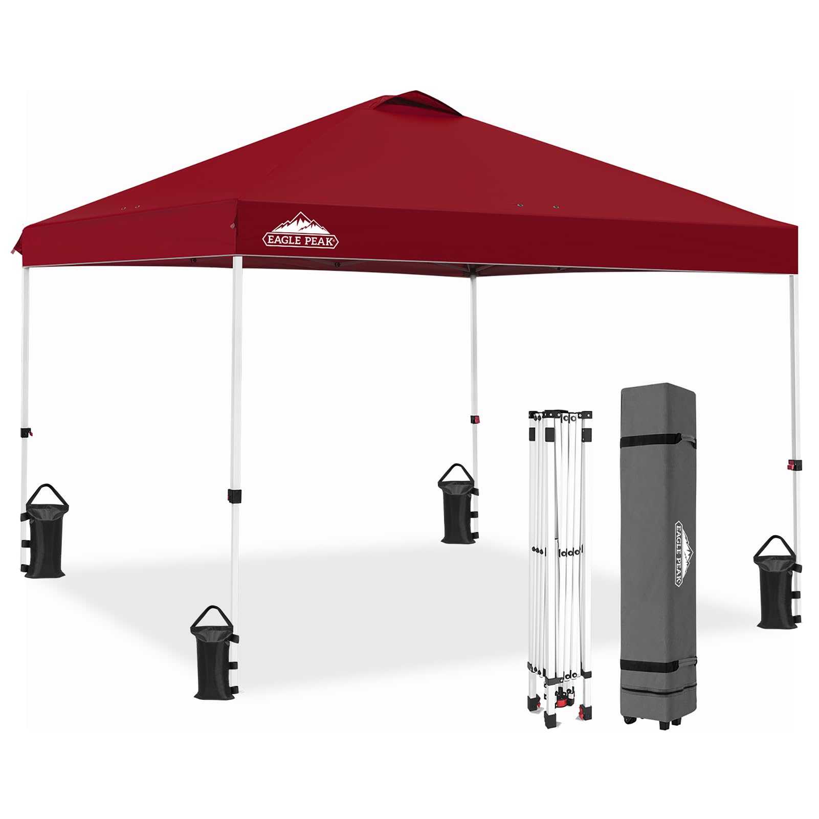EAGLE PEAK Pop Up Canopy Tent with Wheeled Carry Bag, 8 Stakes, 4 Ropes, 4 Weight Bags, Easy Set Up Tent Canopy, 10x10 ft, 100sqft of Shade, Blue