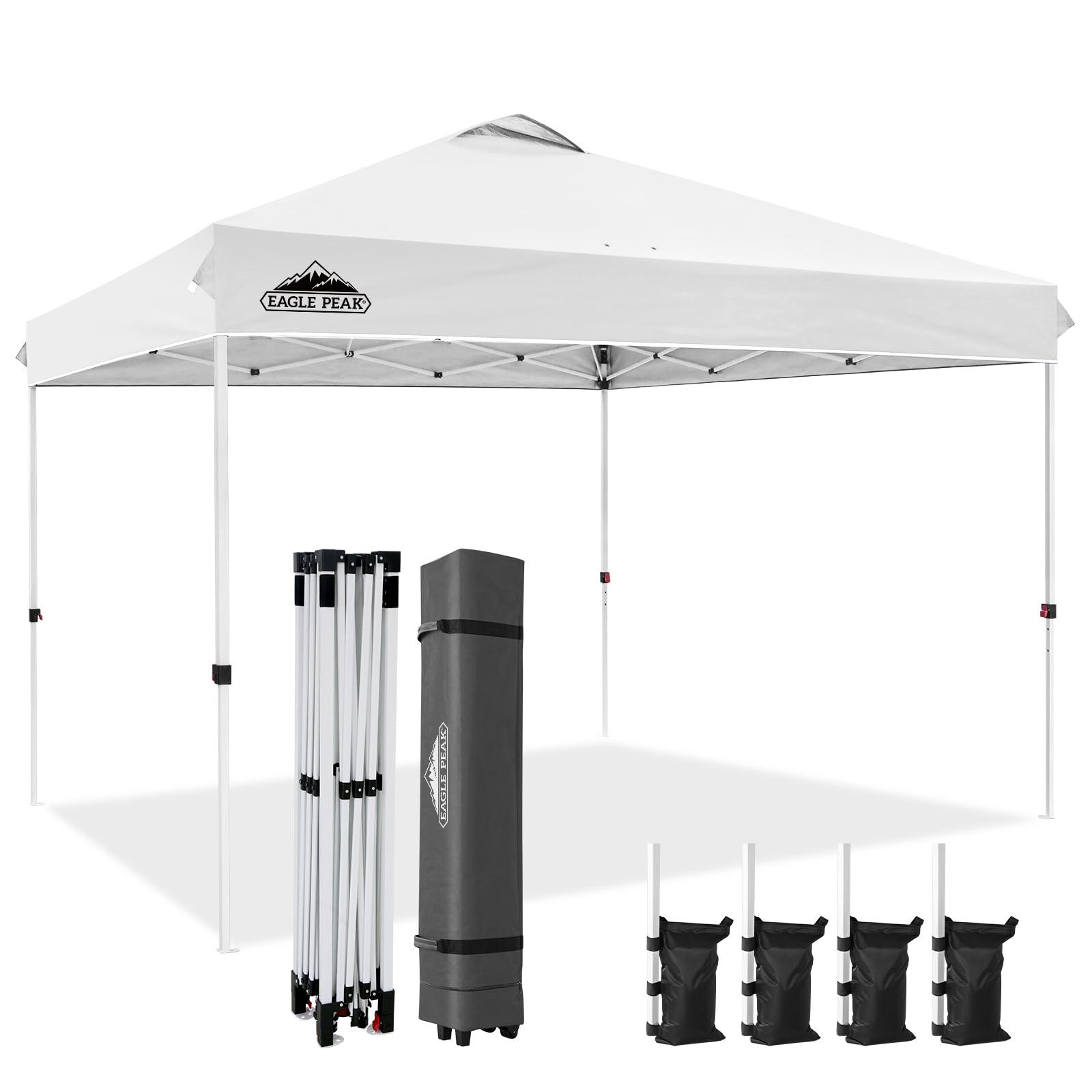 EAGLE PEAK Pop Up Canopy Tent with Wheeled Carry Bag, 8 Stakes, 4 Ropes, 4 Weight Bags, Easy Set Up Tent Canopy, 10x10 ft, 100sqft of Shade, Blue
