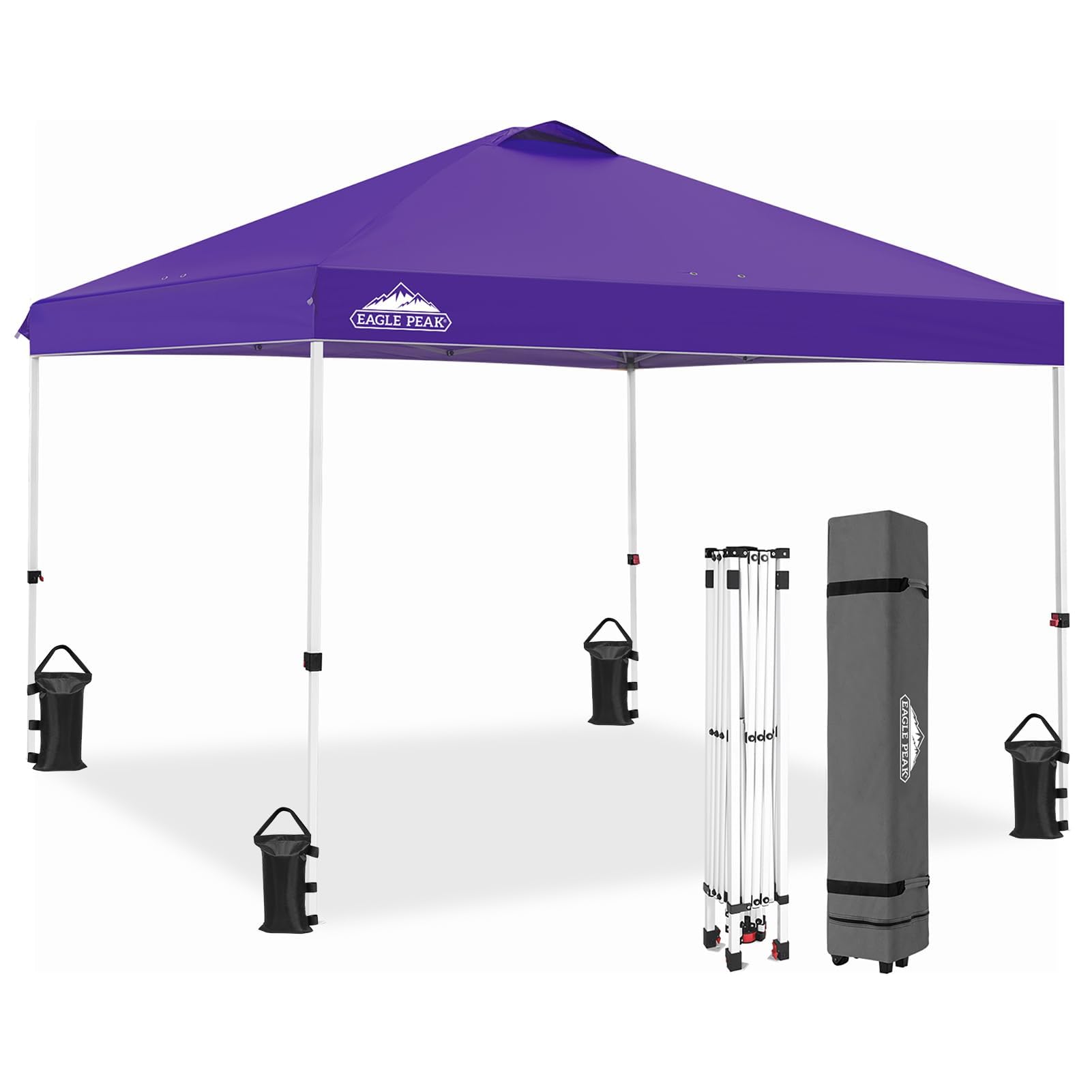 EAGLE PEAK Pop Up Canopy Tent with Wheeled Carry Bag, 8 Stakes, 4 Ropes, 4 Weight Bags, Easy Set Up Tent Canopy, 10x10 ft, 100sqft of Shade, Blue