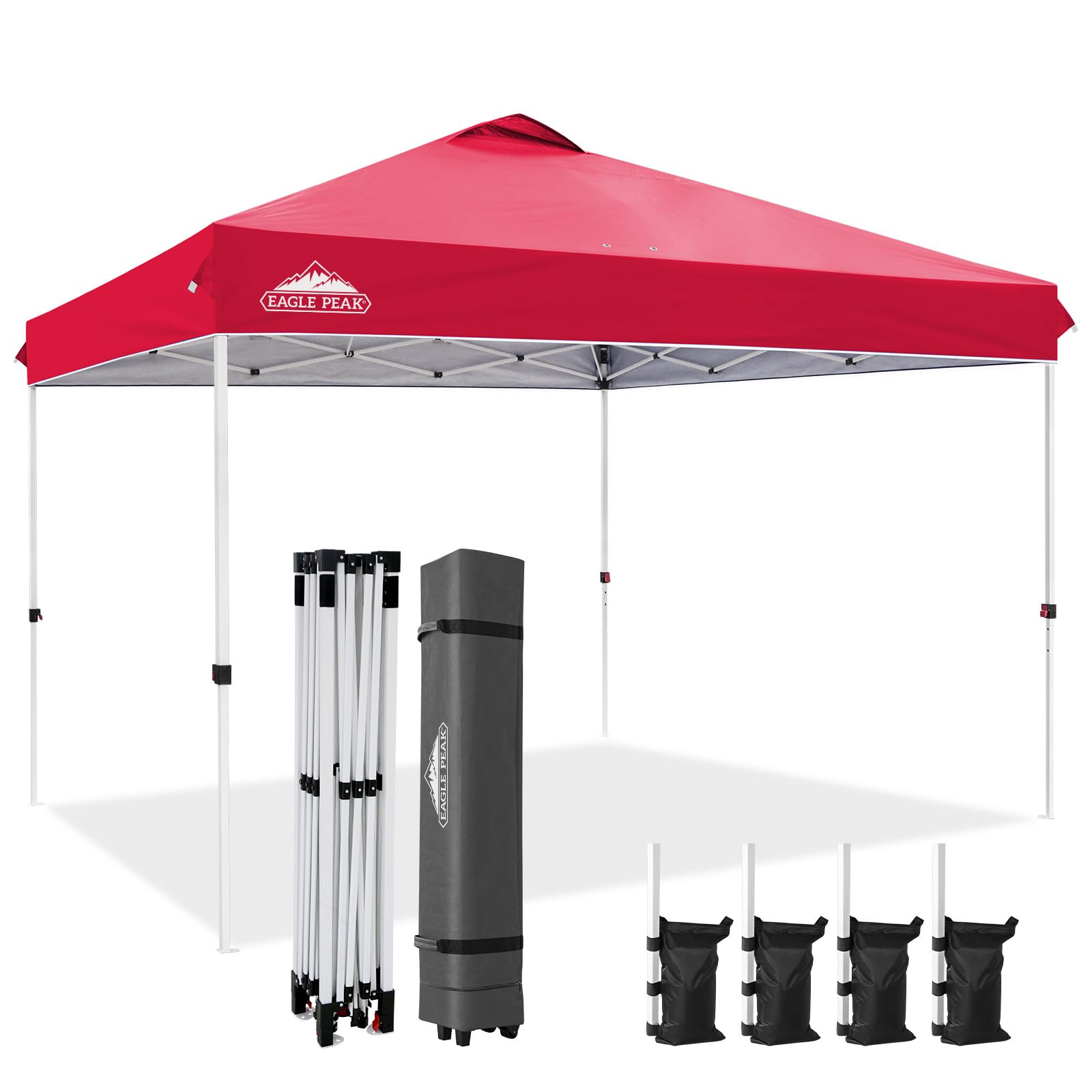 EAGLE PEAK Pop Up Canopy Tent with Wheeled Carry Bag, 8 Stakes, 4 Ropes, 4 Weight Bags, Easy Set Up Tent Canopy, 10x10 ft, 100sqft of Shade, Blue