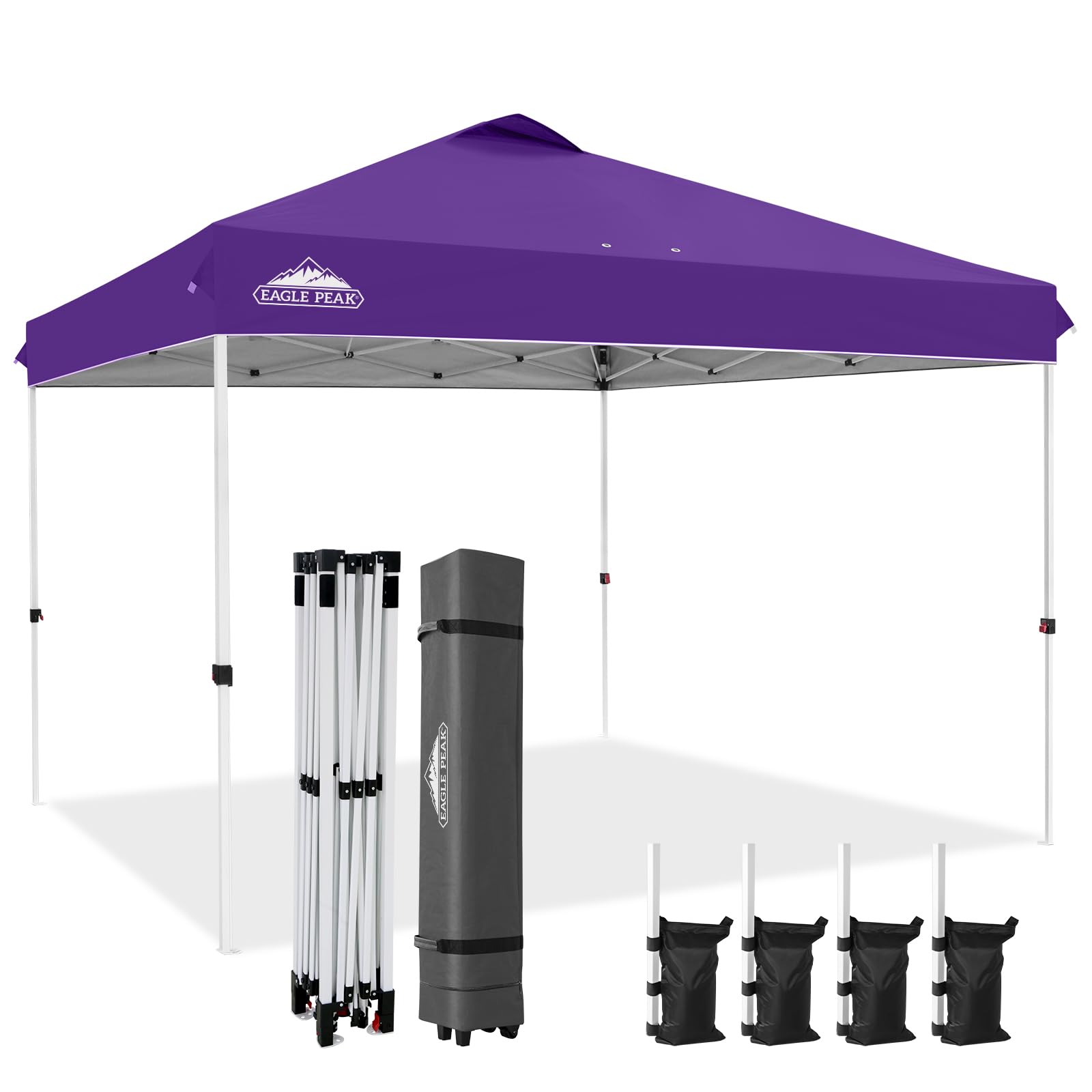 EAGLE PEAK Pop Up Canopy Tent with Wheeled Carry Bag, 8 Stakes, 4 Ropes, 4 Weight Bags, Easy Set Up Tent Canopy, 10x10 ft, 100sqft of Shade, Blue
