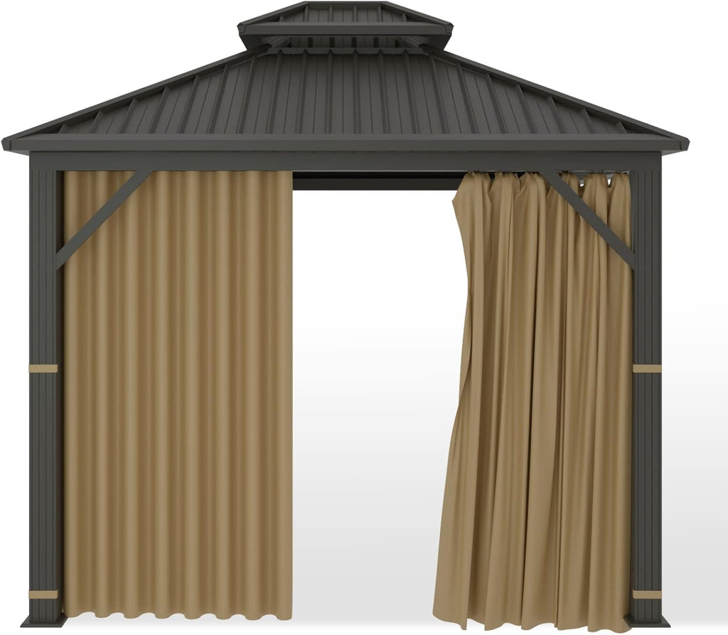 Gazebo Universal Replacement Privacy Curtain – Hugline 10' x 12' Gazebo Side Wall Outdoor Privacy Panel with Zipper (Khaki)