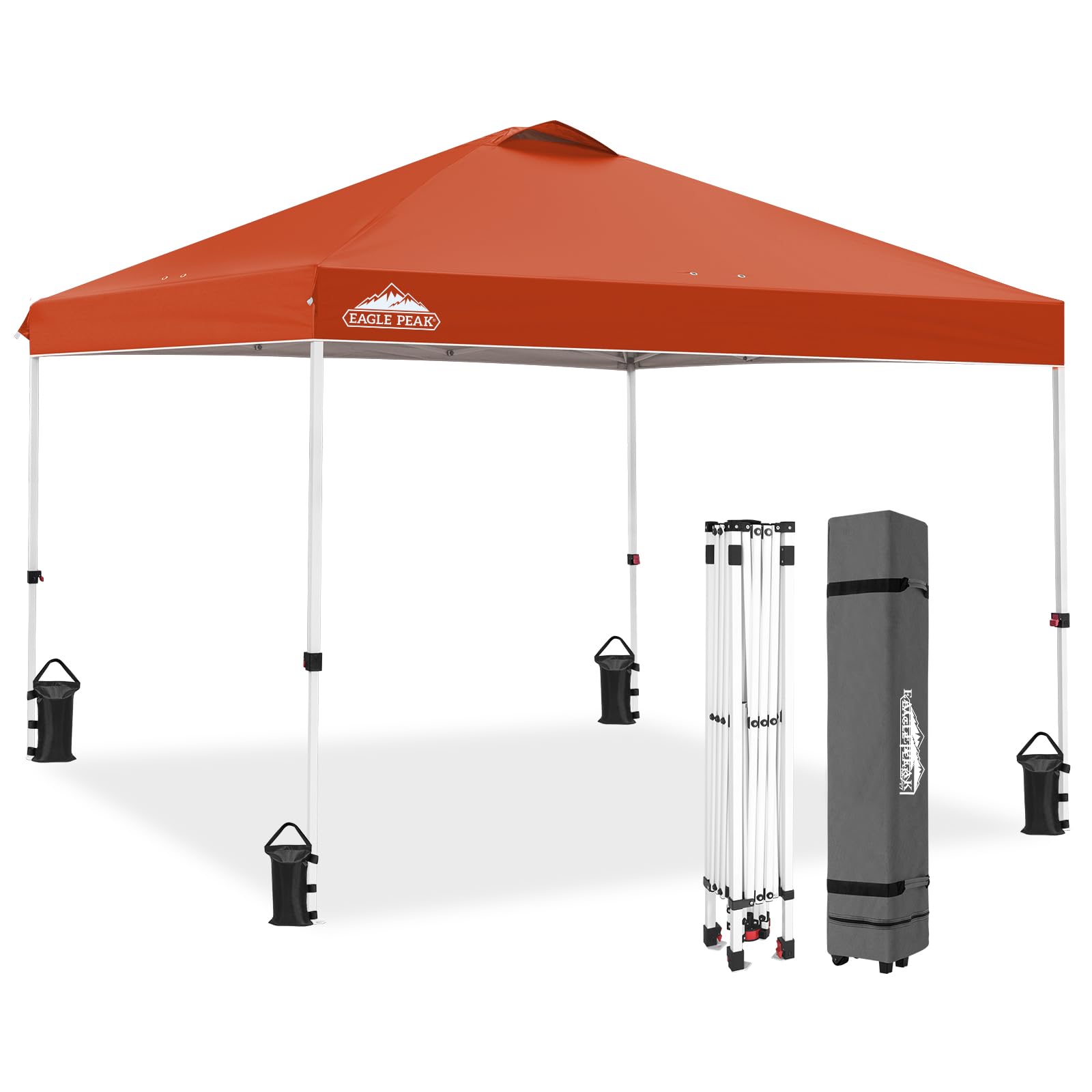 EAGLE PEAK Pop Up Canopy Tent with Wheeled Carry Bag, 8 Stakes, 4 Ropes, 4 Weight Bags, Easy Set Up Tent Canopy, 10x10 ft, 100sqft of Shade, Blue