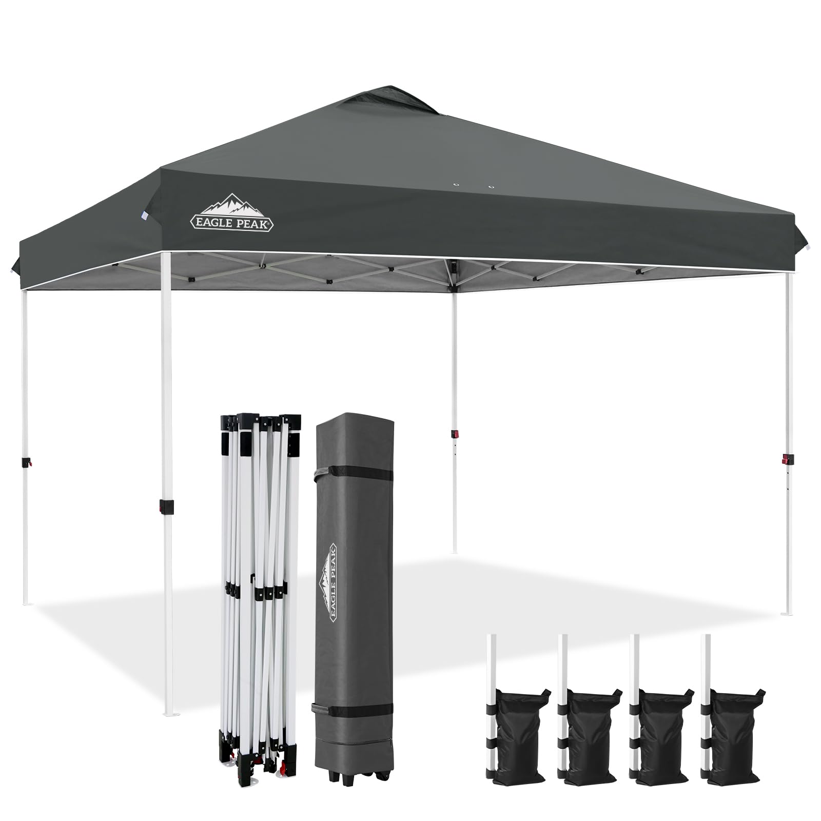 EAGLE PEAK Pop Up Canopy Tent with Wheeled Carry Bag, 8 Stakes, 4 Ropes, 4 Weight Bags, Easy Set Up Tent Canopy, 10x10 ft, 100sqft of Shade, Blue