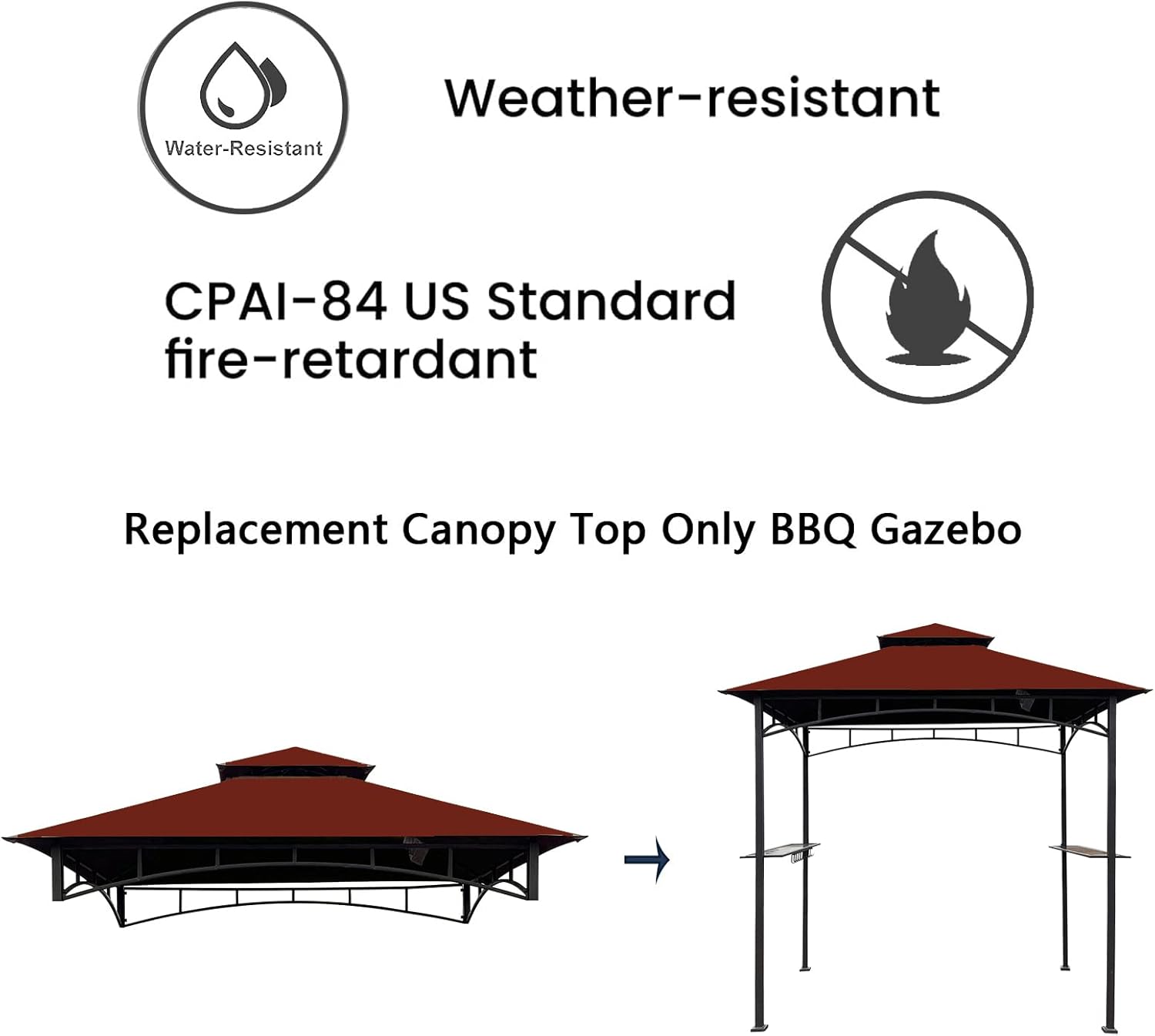 Tanxianzhe Grill Gazebo Replacement Canopy Top Cover 5×8 Double Tiered BBQ Roof ONLY FIT for Gazebo Model L-GG001PST-F (Burgundy)