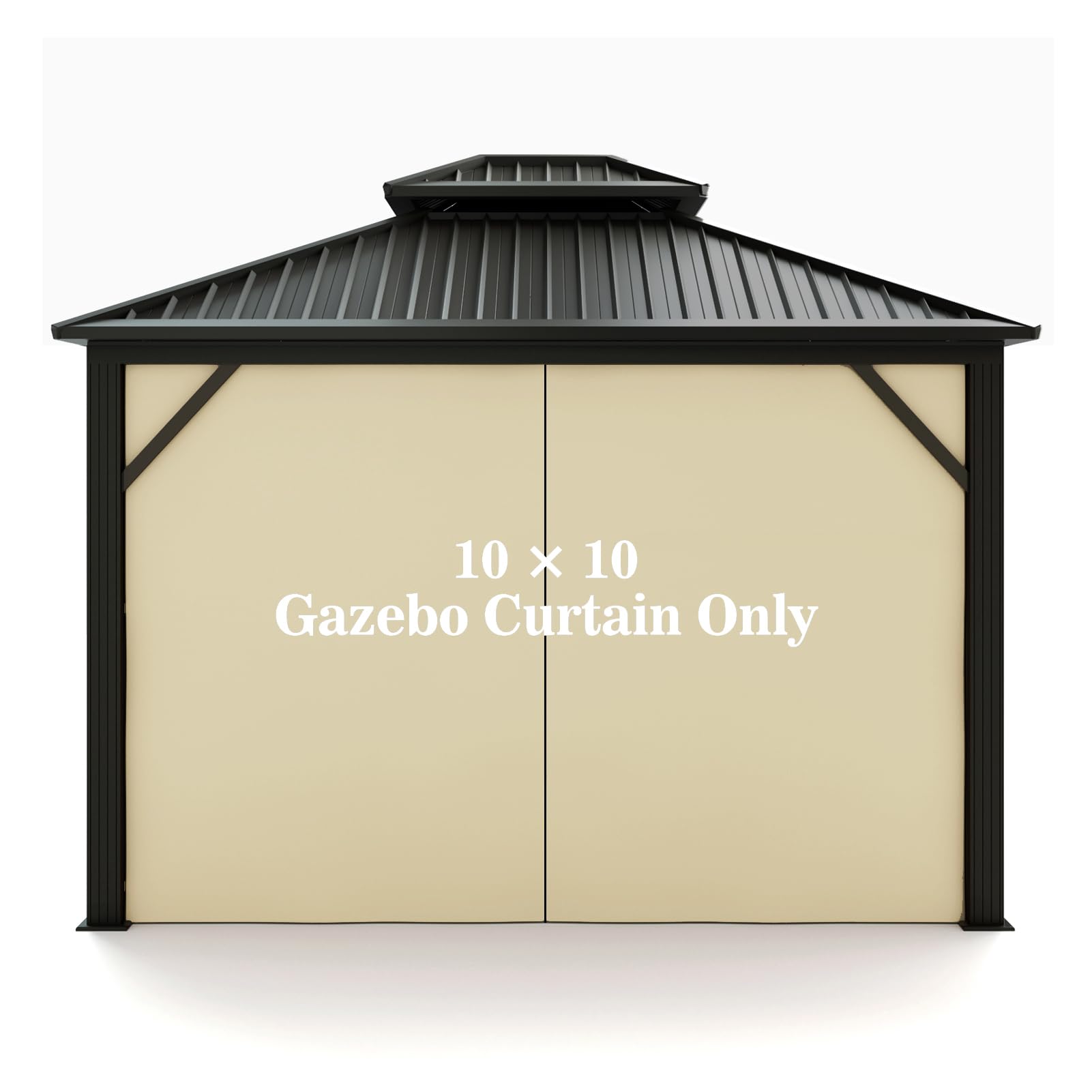 Gazebo Universal Replacement Privacy Curtain – Hugline 10' x 12' Gazebo Side Wall Outdoor Privacy Panel with Zipper (Khaki)