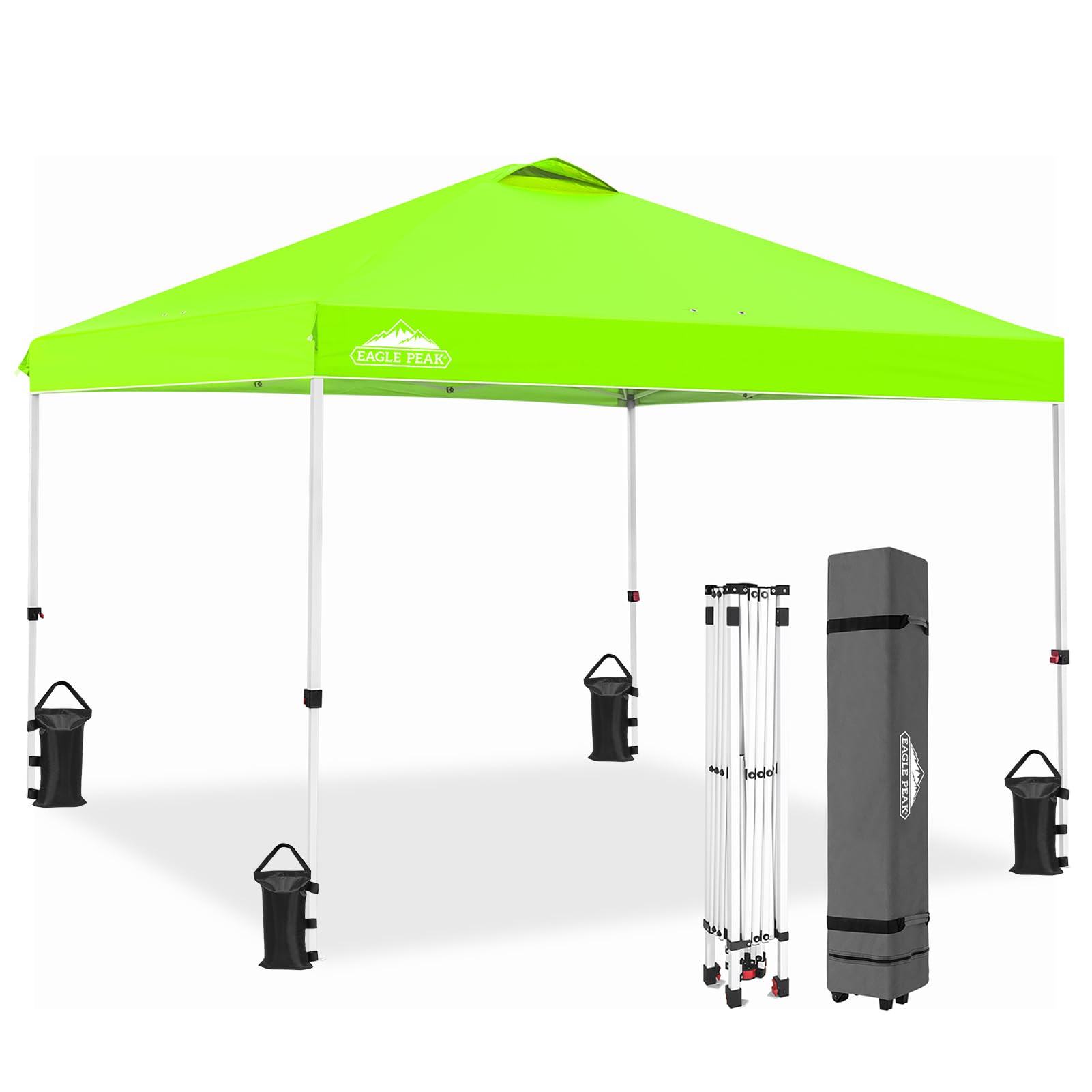 EAGLE PEAK Pop Up Canopy Tent with Wheeled Carry Bag, 8 Stakes, 4 Ropes, 4 Weight Bags, Easy Set Up Tent Canopy, 10x10 ft, 100sqft of Shade, Blue