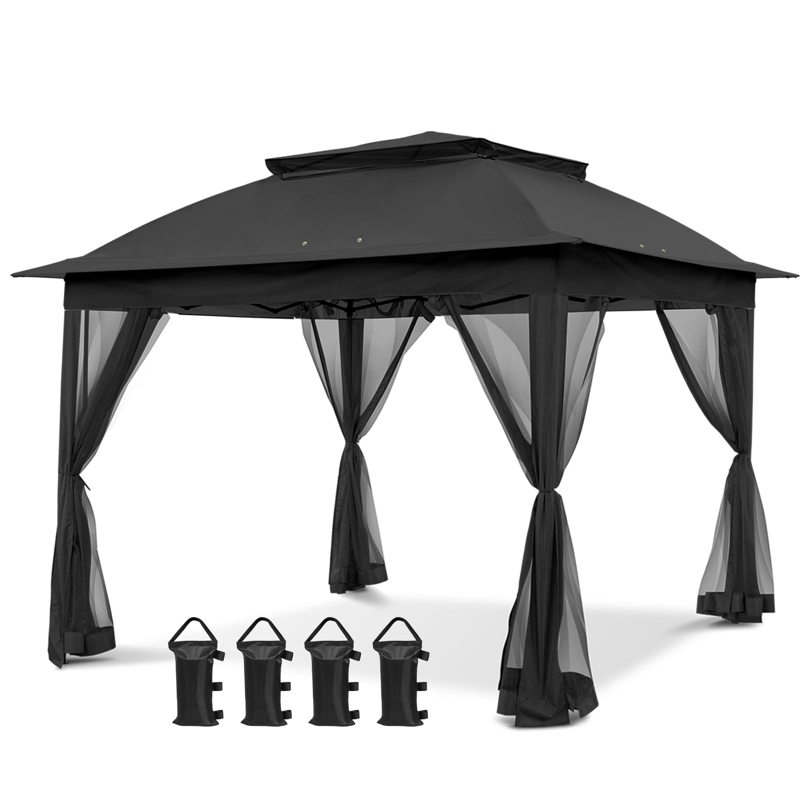 COOS BAY 11x11 Pop Up Gazebo with Mesh Netting, Instant Outdoor Canopy Tent, Water Resistant Shelter with UPF 50+ UV Protection, 121 Sq Ft Coverage, Beige
