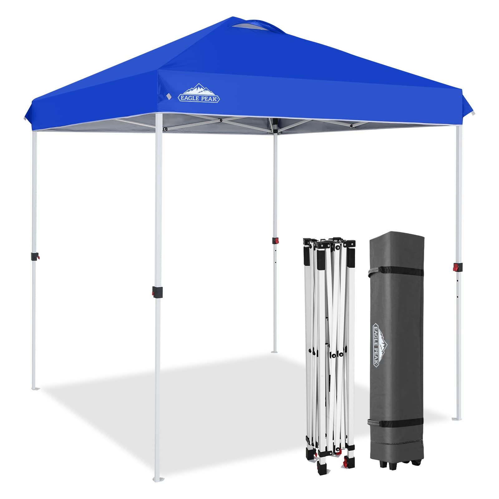 EAGLE PEAK Pop Up Canopy Tent with Wheeled Carry Bag, 8 Stakes, 4 Ropes, 4 Weight Bags, Easy Set Up Tent Canopy, 10x10 ft, 100sqft of Shade, Blue