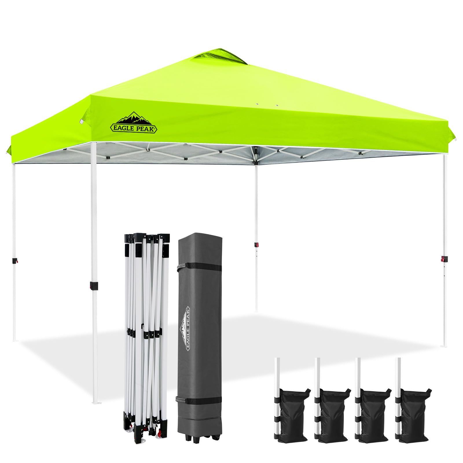 EAGLE PEAK Pop Up Canopy Tent with Wheeled Carry Bag, 8 Stakes, 4 Ropes, 4 Weight Bags, Easy Set Up Tent Canopy, 10x10 ft, 100sqft of Shade, Blue