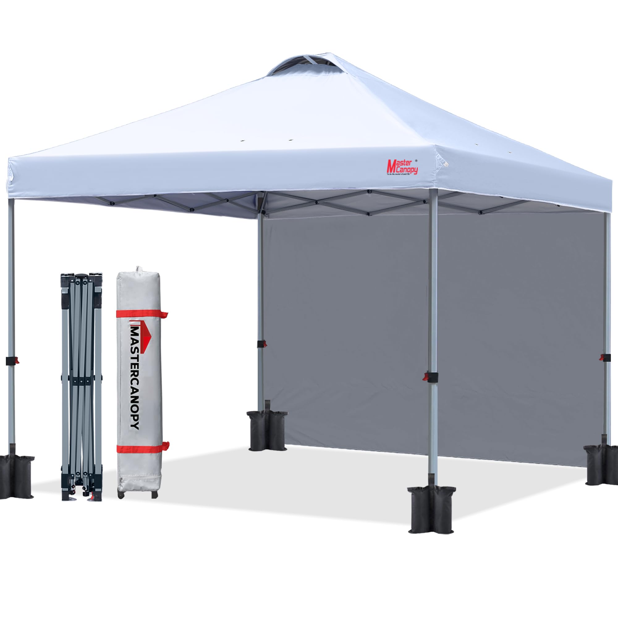 MASTERCANOPY Durable Pop-up Canopy Tent with 1 Sidewall (8'x8',Dark Grey)