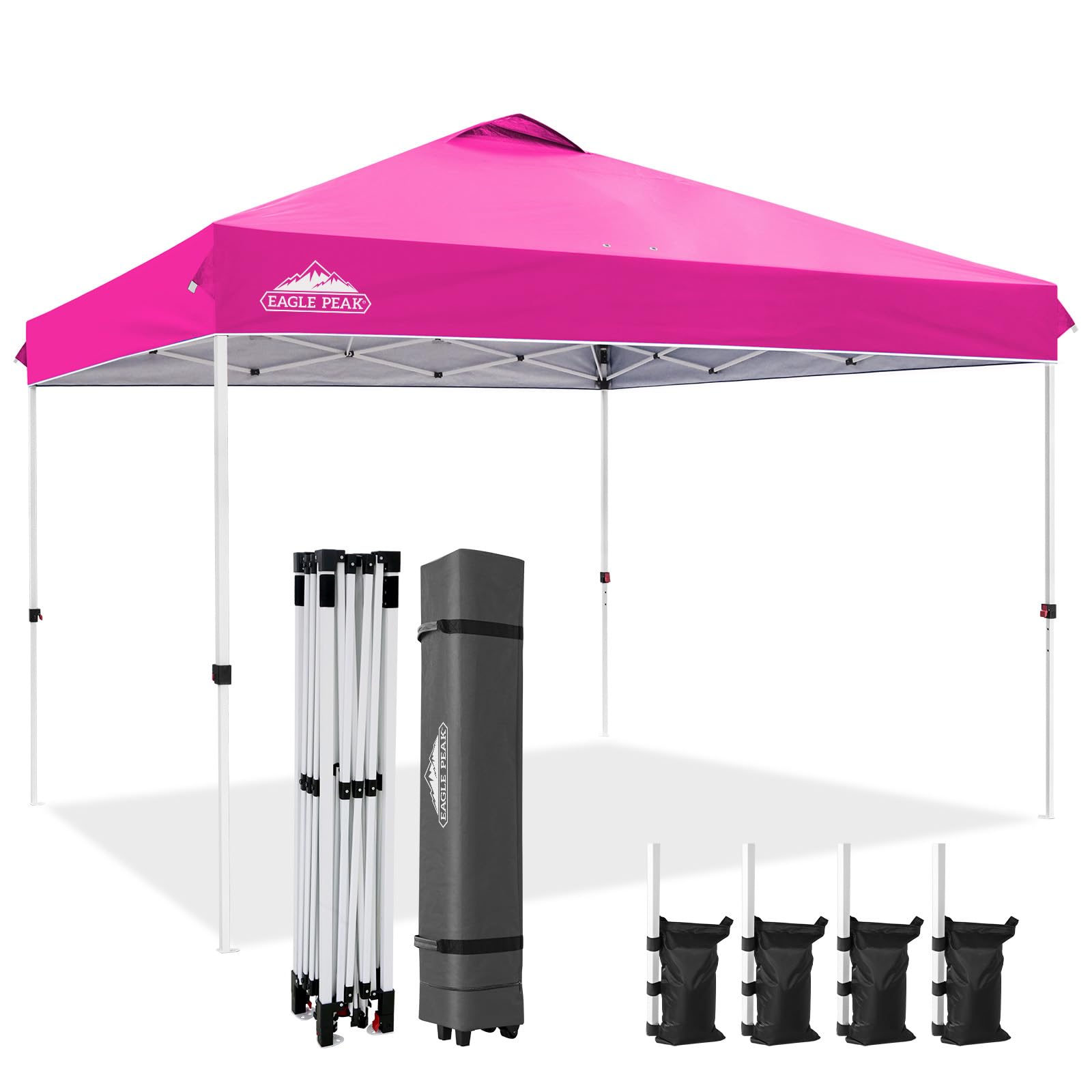 EAGLE PEAK Pop Up Canopy Tent with Wheeled Carry Bag, 8 Stakes, 4 Ropes, 4 Weight Bags, Easy Set Up Tent Canopy, 10x10 ft, 100sqft of Shade, Blue