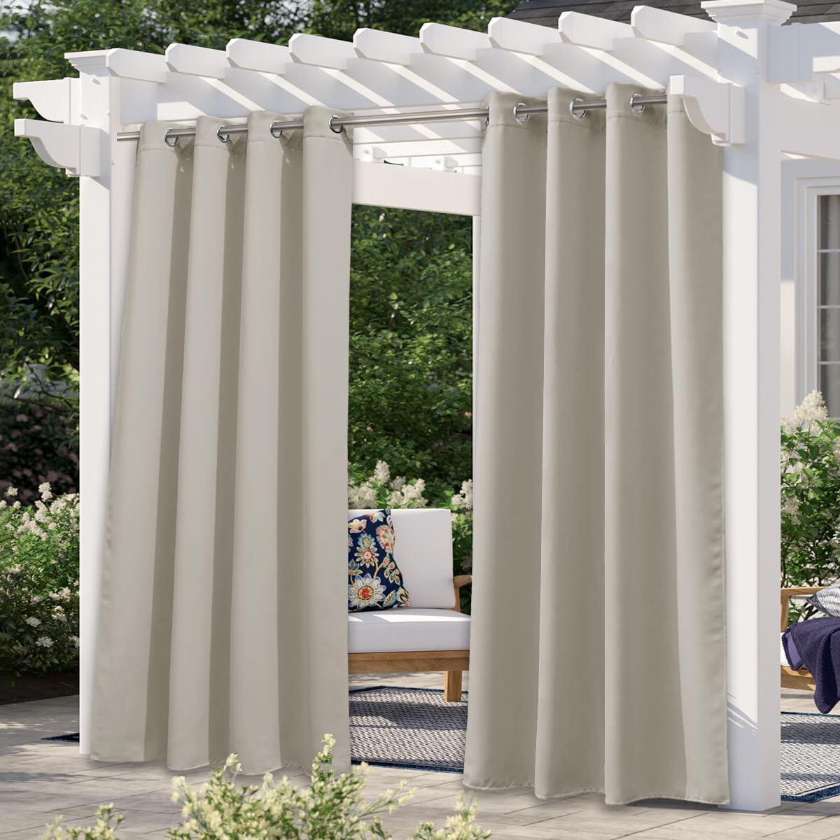 NICETOWN Outdoor Curtains for Patio Waterproof 95" L, Blackout Gazebo Curtain for Pergola/Porch Weatherproof, UV & Privacy Protection Outside Drape, 52" Wide, 1 Panel, Biscotti Beige