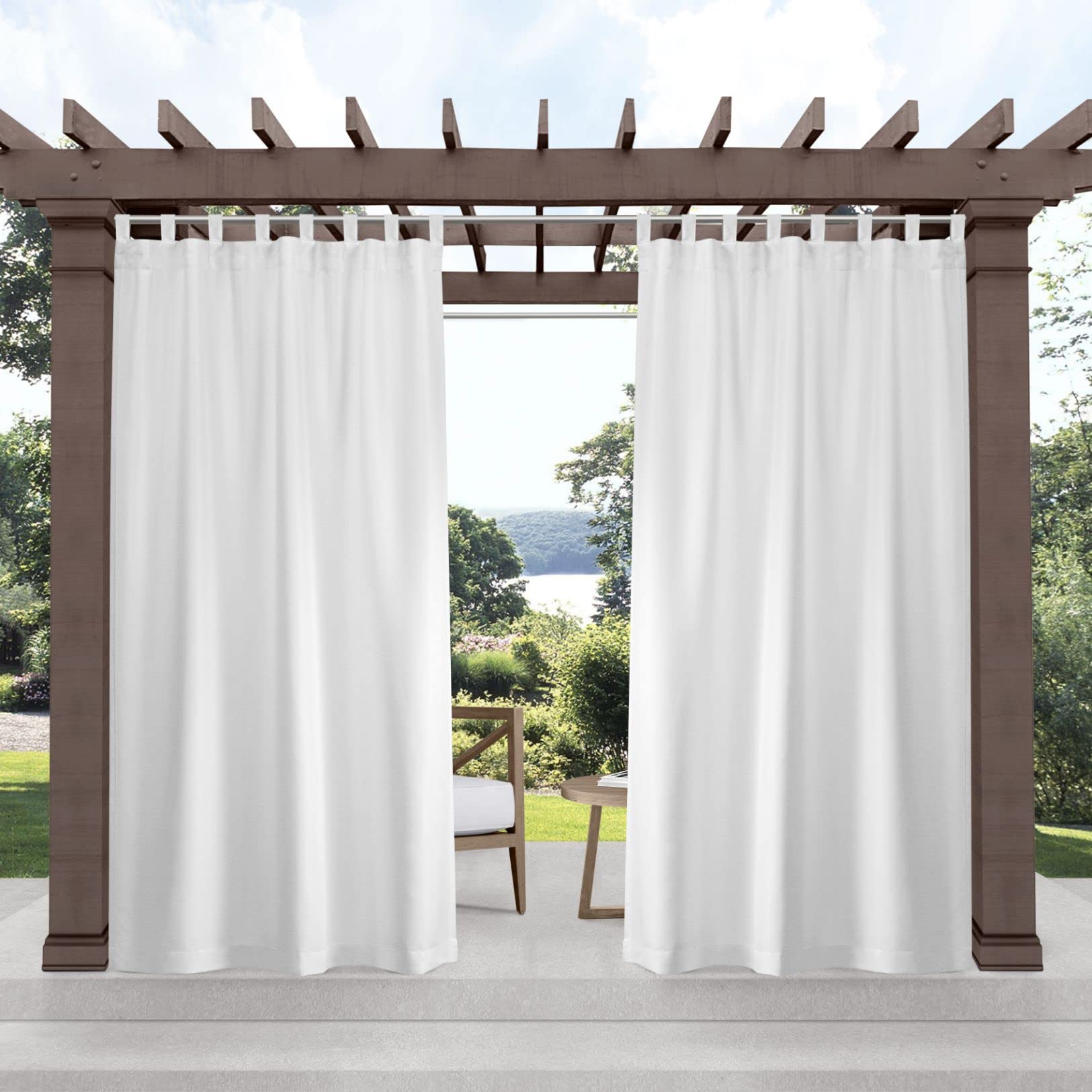 Exclusive Home Cabana Solid Indoor/Outdoor Light Filtering Hook-and-Loop Tab Top Curtain Panel Pair, 54"x63", White