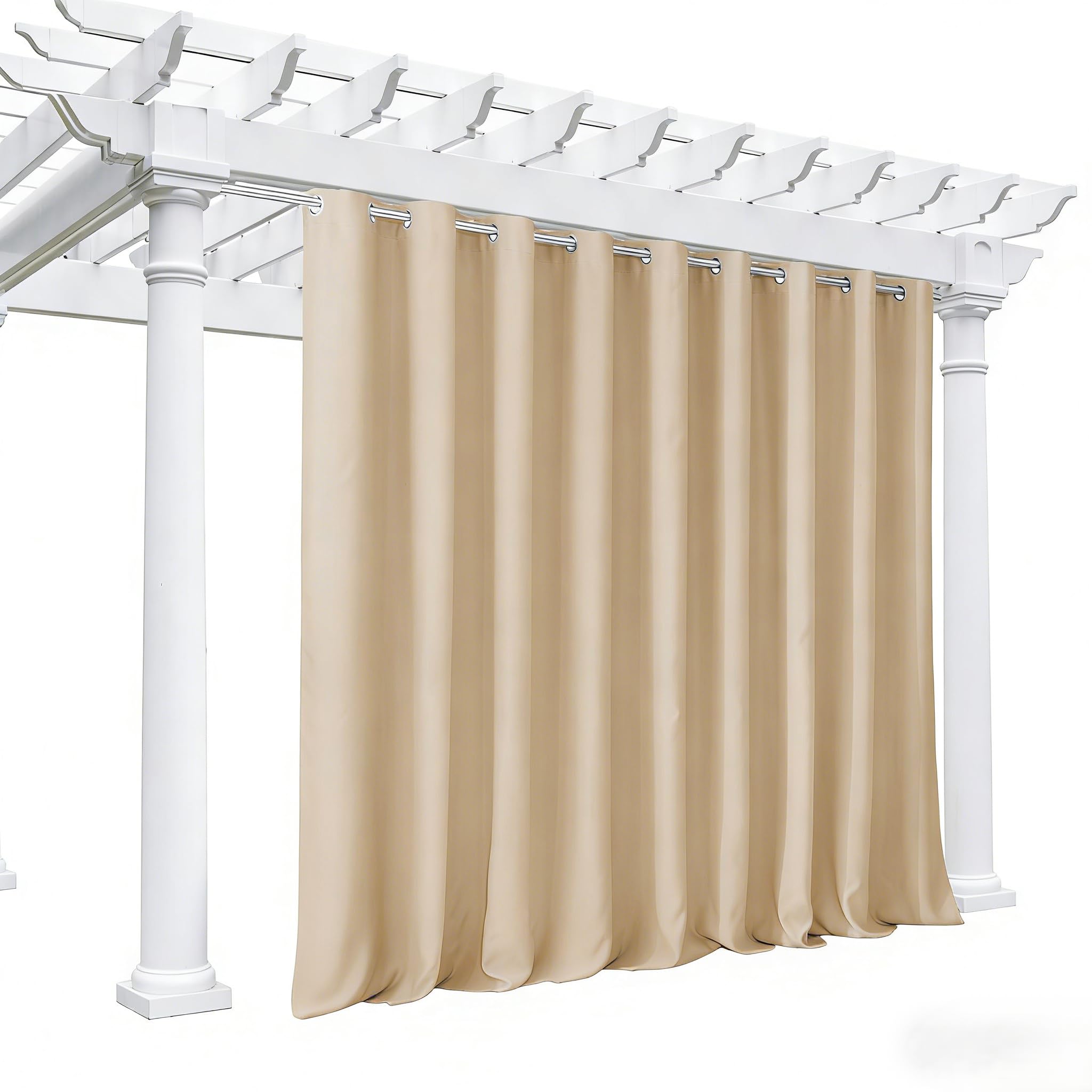 NICETOWN Outdoor Curtains for Patio Waterproof 95" L, Blackout Gazebo Curtain for Pergola/Porch Weatherproof, UV & Privacy Protection Outside Drape, 52" Wide, 1 Panel, Biscotti Beige
