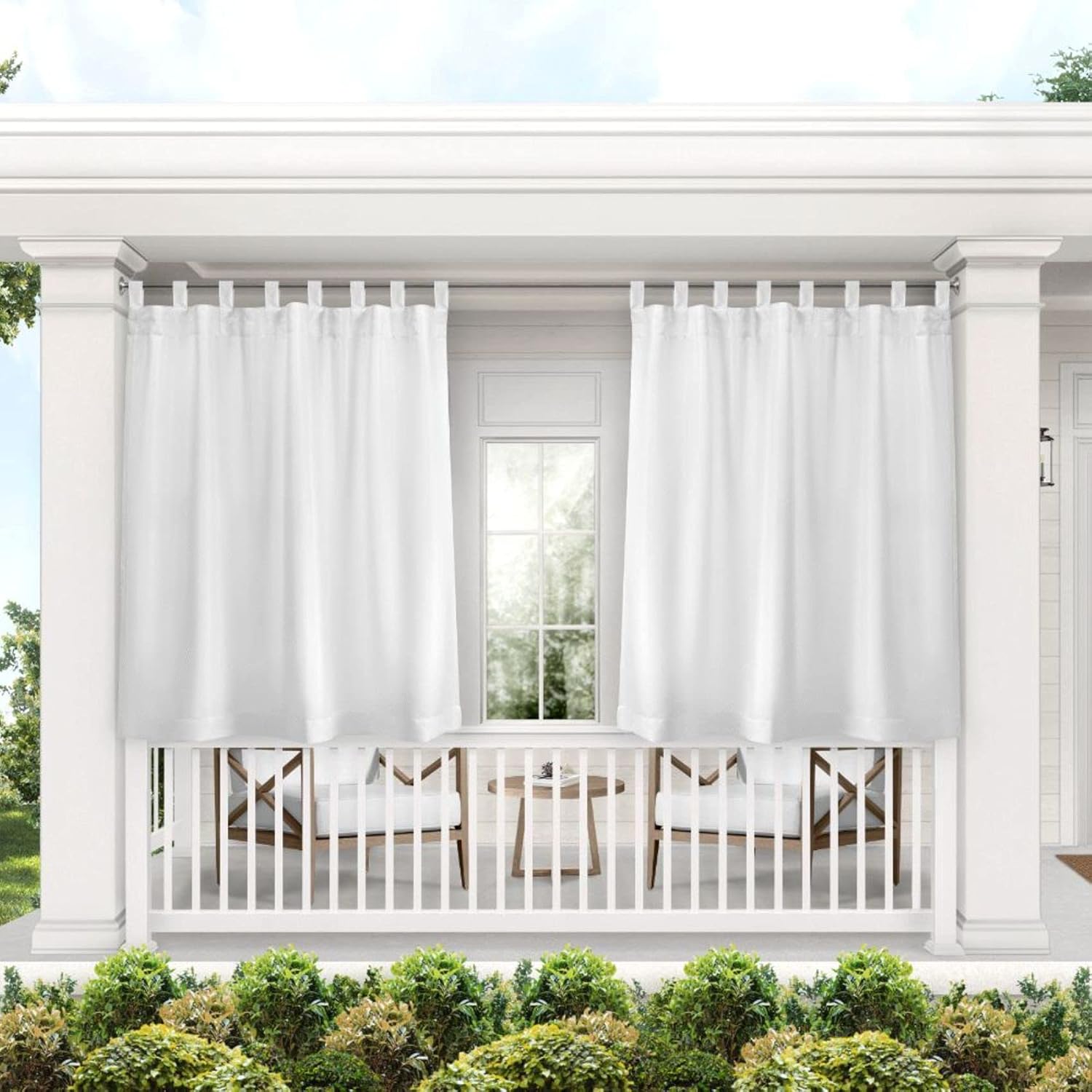 Exclusive Home Cabana Solid Indoor/Outdoor Light Filtering Hook-and-Loop Tab Top Curtain Panel Pair, 54"x63", White