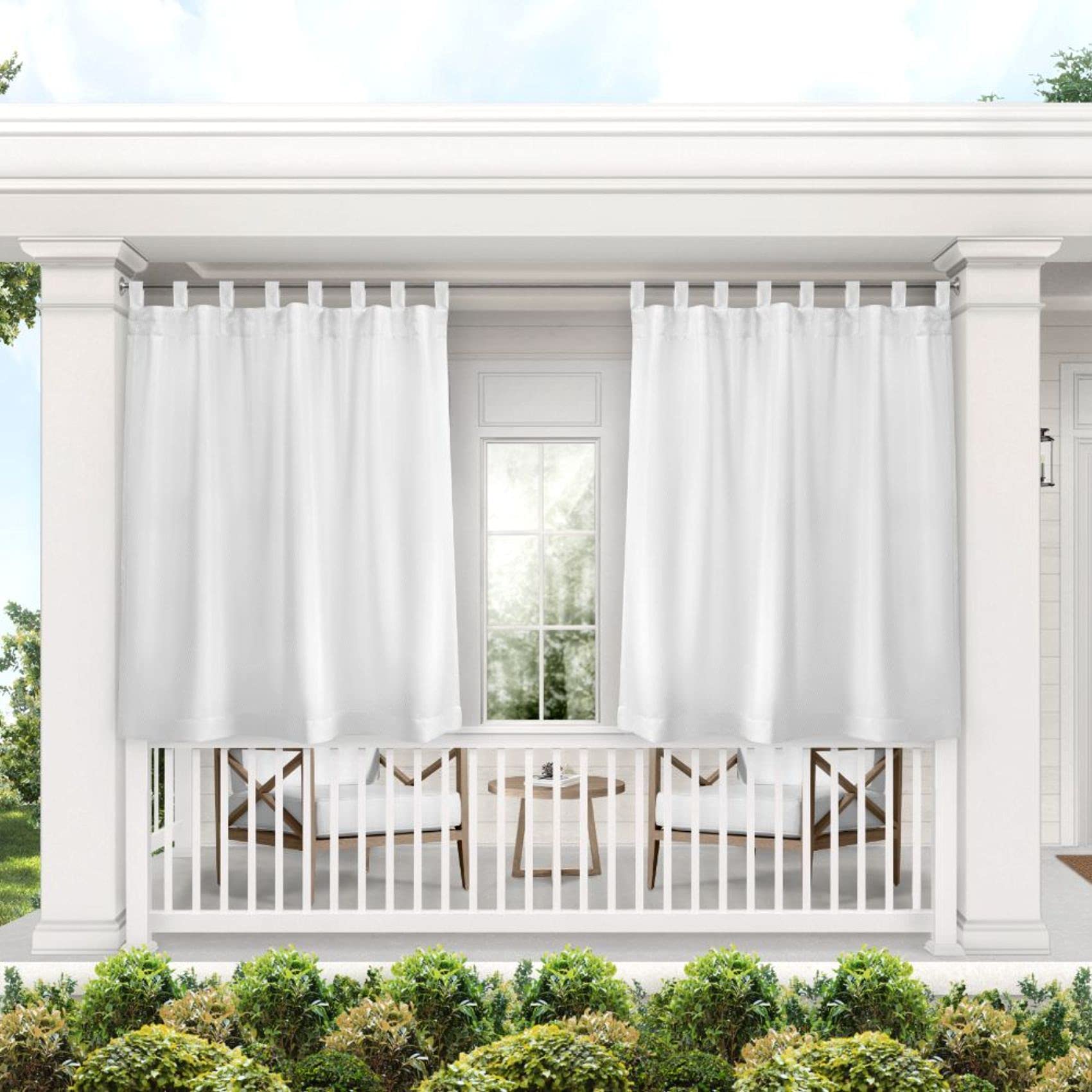 Exclusive Home Cabana Solid Indoor/Outdoor Light Filtering Hook-and-Loop Tab Top Curtain Panel Pair, 54"x63", White