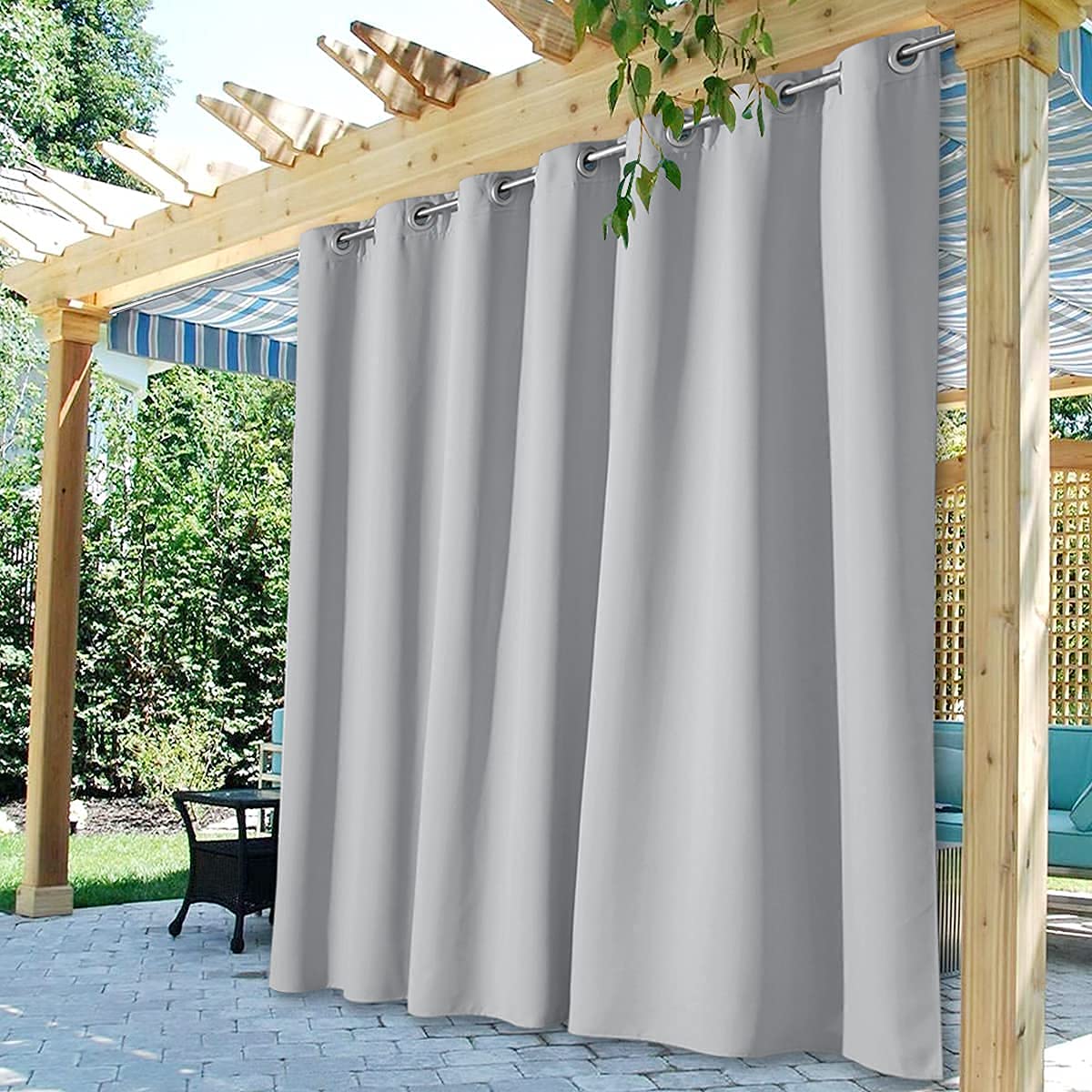 StangH 2 Panels Outdoor Curtains for Patio Waterproof, Blackout Windproof Weatherproof Thermal Insulated Drapes for Pergola/Porch, Thick Privacy Room Dividers for Pool, Grey, W52 x L84