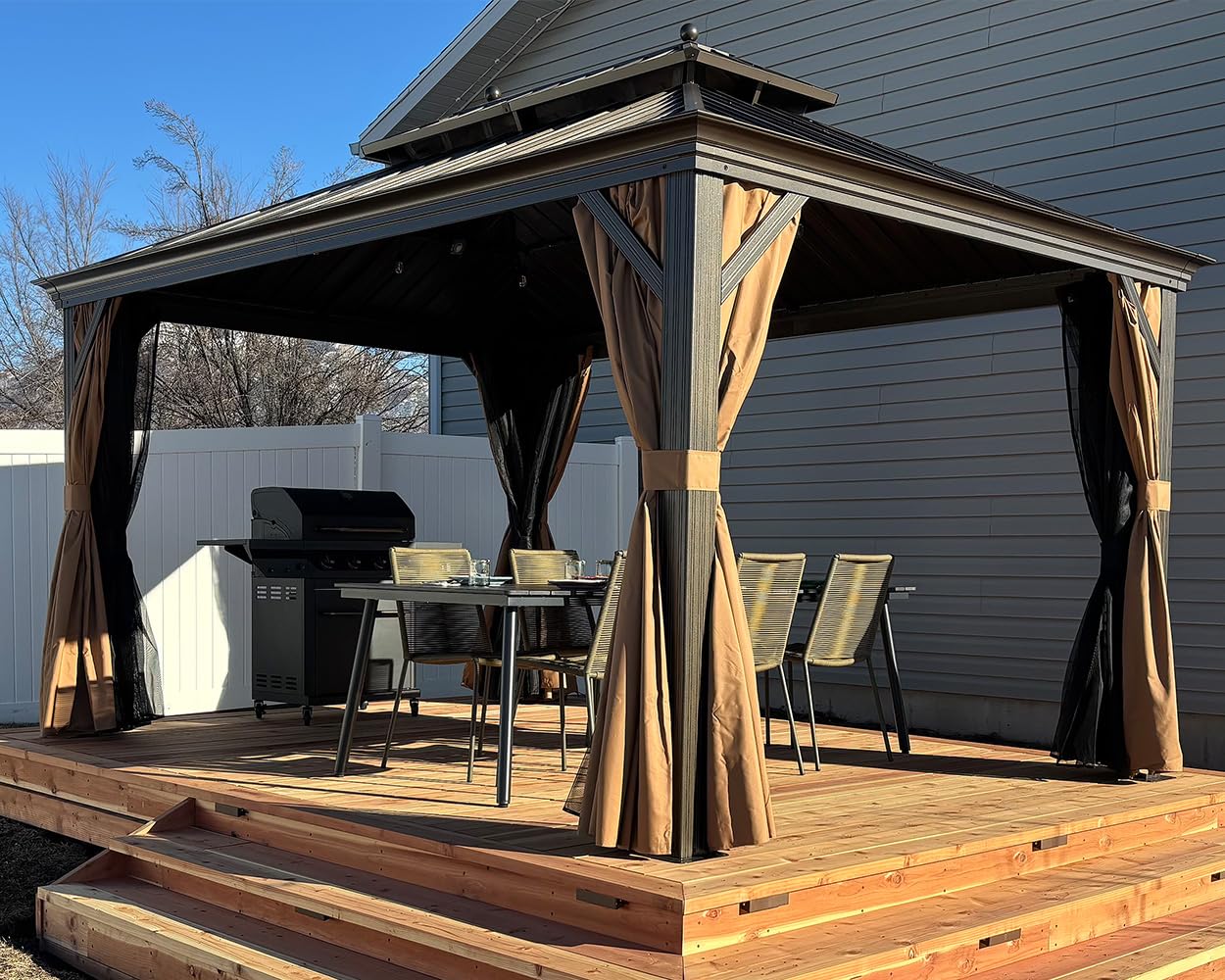 PURPLE LEAF 10' X 12' Hardtop Gazebo Canopy with Netting and Curtains for Outdoor Deck Backyard Heavy Duty Sunshade Outside Metal Patio Permanent Pavilion