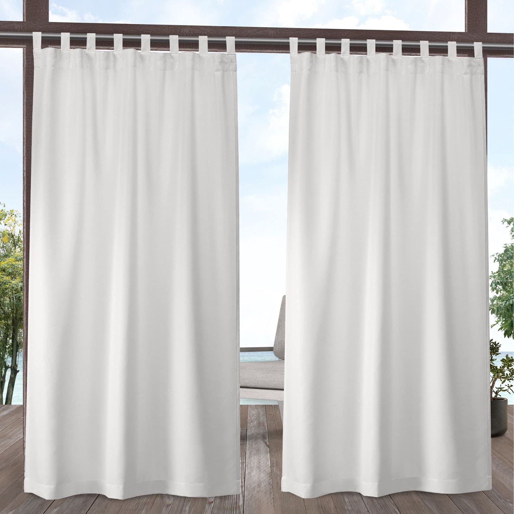 Exclusive Home Cabana Solid Indoor/Outdoor Light Filtering Hook-and-Loop Tab Top Curtain Panel Pair, 54"x63", White