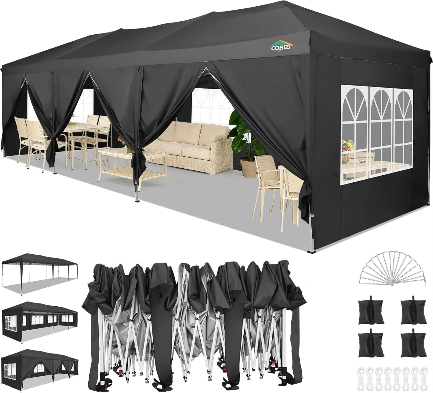 COBIZI 10x20 FT Pop up Canopy Tent with Sidewalls, Party Tents for Parties, Carpas para Fiestas, Easy Set Large Outdoor Popup Patio Gazebo for Backyard,Weddings,Vendor,Commercial Event,White (Upgrade)