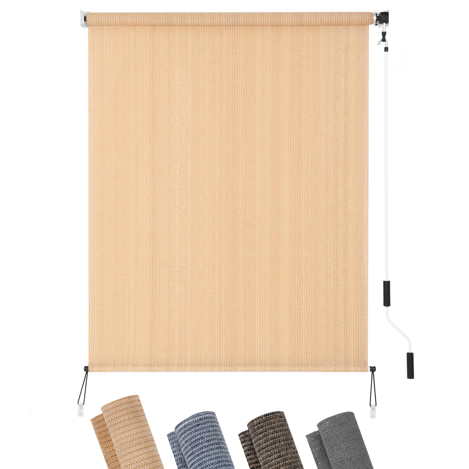 KELIXU Patio Shades Roll Up Outdoor Blind, 6' W x 8' H Cordless Sun Shade Privacy Screen with 90% UV Protection Exterior Roller Shade Cloth for Porch Pergola Backyard Windows Balcony, Walnut