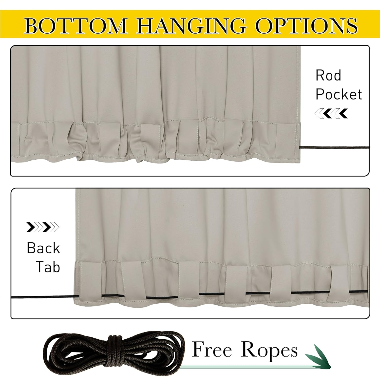 NICETOWN 2 Panels Outdoor Curtains Waterproof Pocket & Back Tab on Top & Bottom, Thermal Insulated Windproof Sun Blocking Outside Privacy Drapes for Patio with Fixed Rope, W84 x L84, Natural