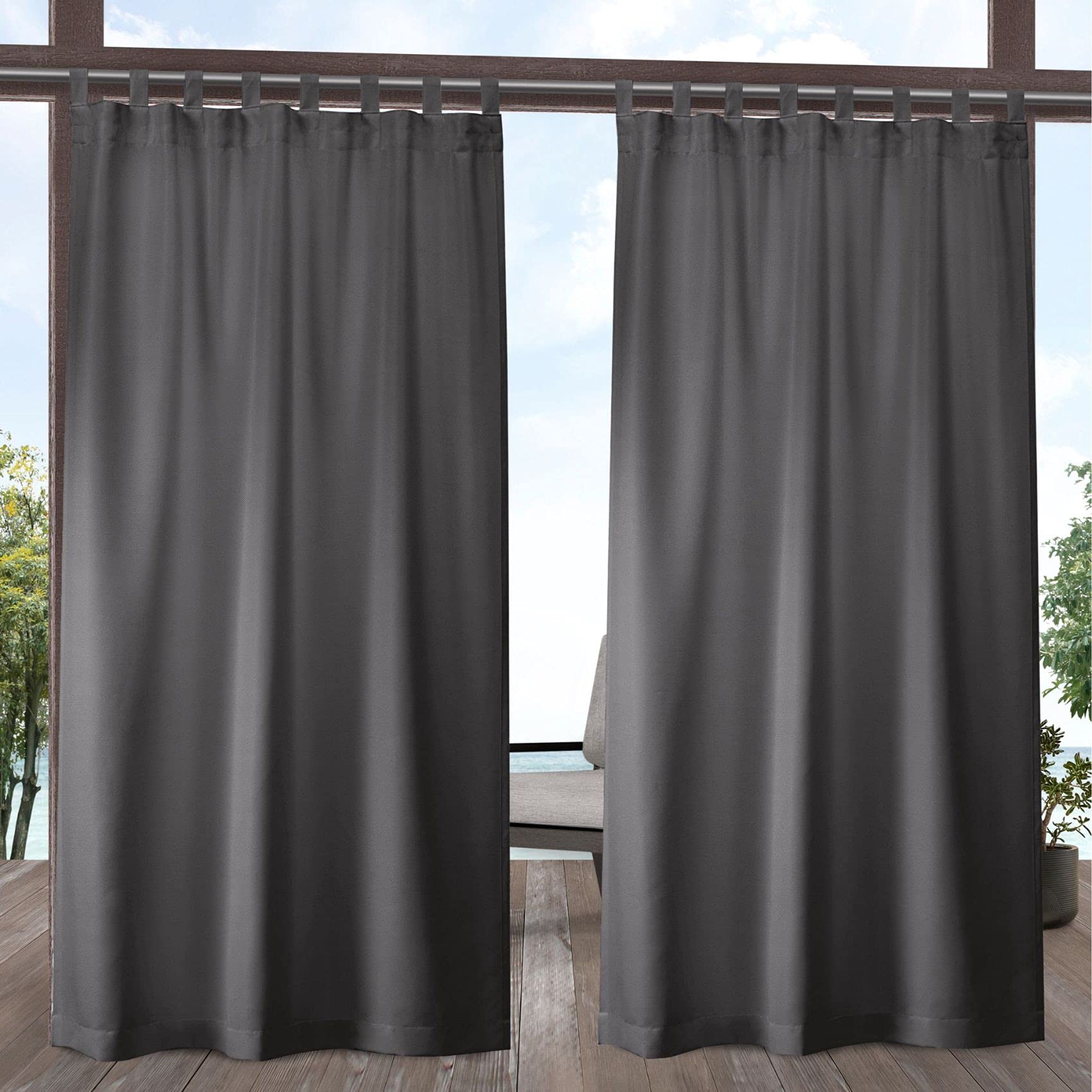 Exclusive Home Cabana Solid Indoor/Outdoor Light Filtering Hook-and-Loop Tab Top Curtain Panel Pair, 54"x63", White
