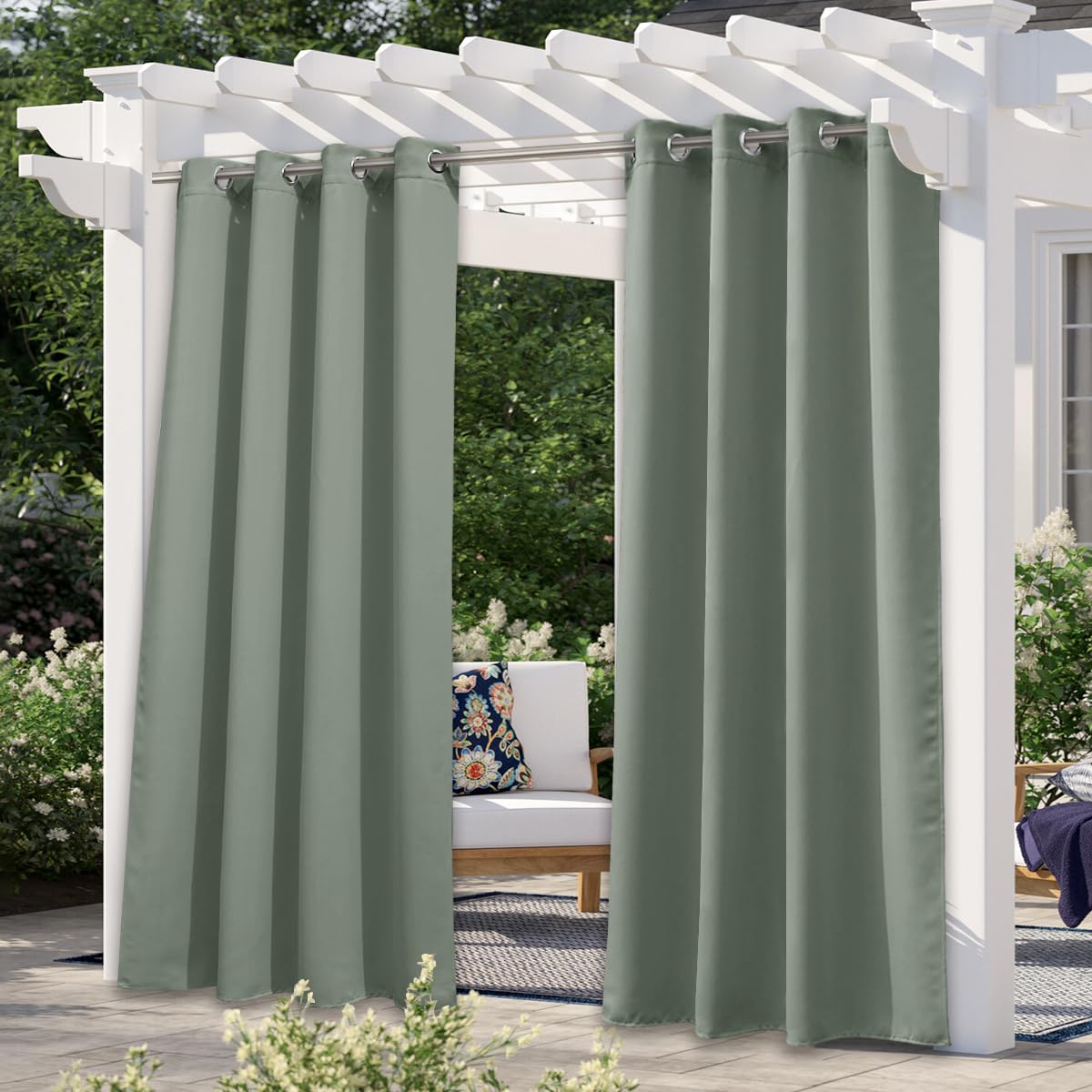 NICETOWN Outdoor Curtains for Patio Waterproof 95" L, Blackout Gazebo Curtain for Pergola/Porch Weatherproof, UV & Privacy Protection Outside Drape, 52" Wide, 1 Panel, Biscotti Beige