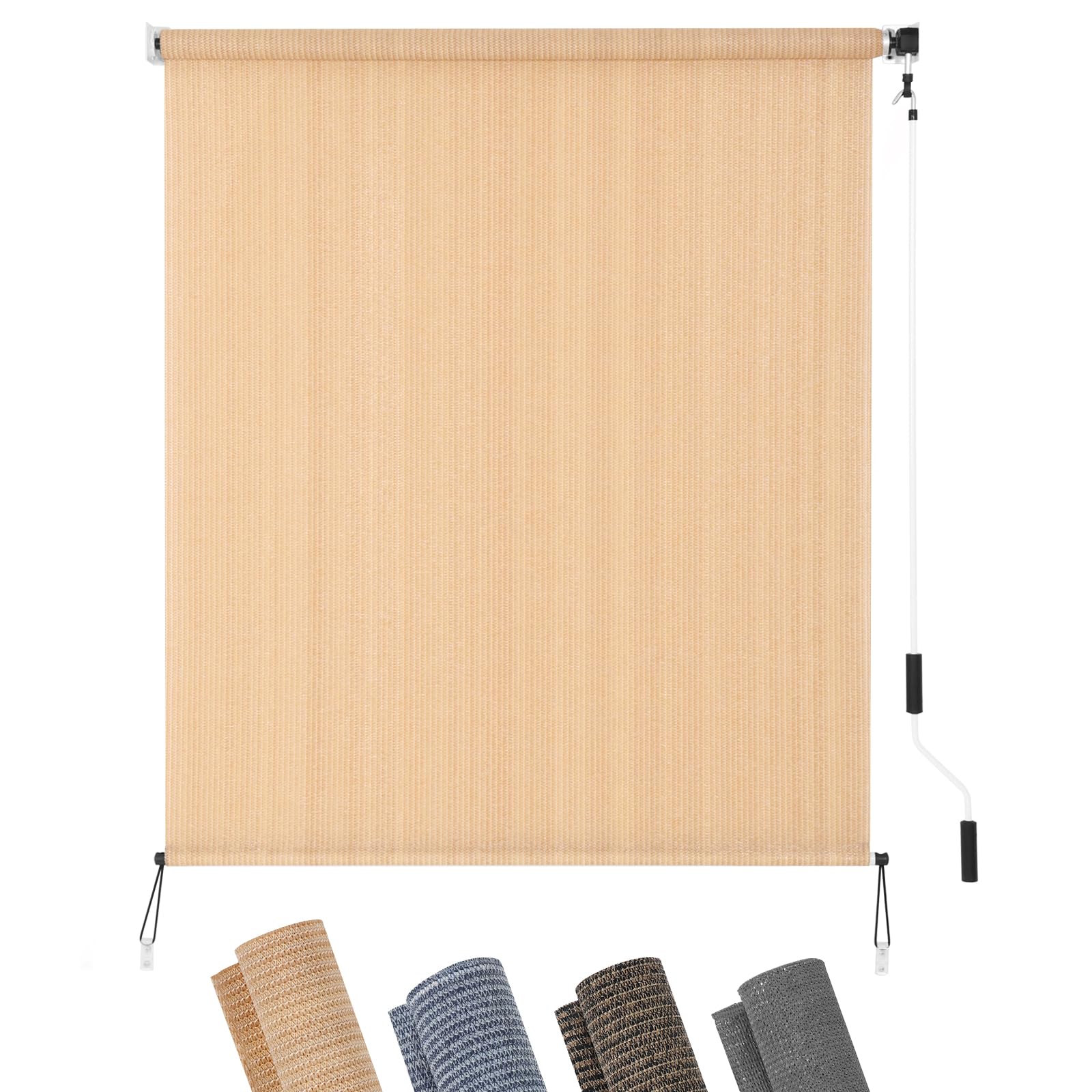 KELIXU Patio Shades Roll Up Outdoor Blind, 6' W x 8' H Cordless Sun Shade Privacy Screen with 90% UV Protection Exterior Roller Shade Cloth for Porch Pergola Backyard Windows Balcony, Walnut