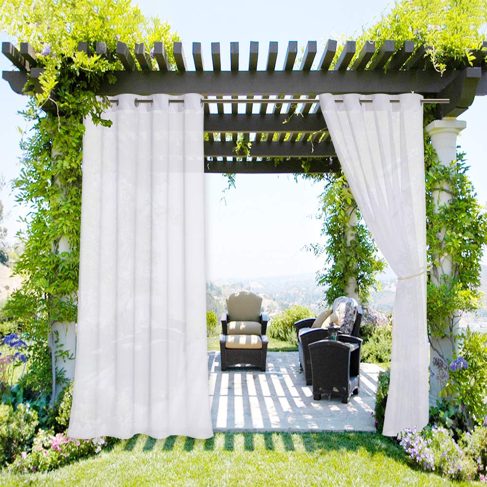 NICETOWN 2 Panels Voile Sheer Patio Outdoor Curtains 108" L Waterproof, Rustproof Grommet Light Filtering Indoor Outdoor Sheer Curtain Drapes for Cabana/Arbor, Ivory, W54 x L108