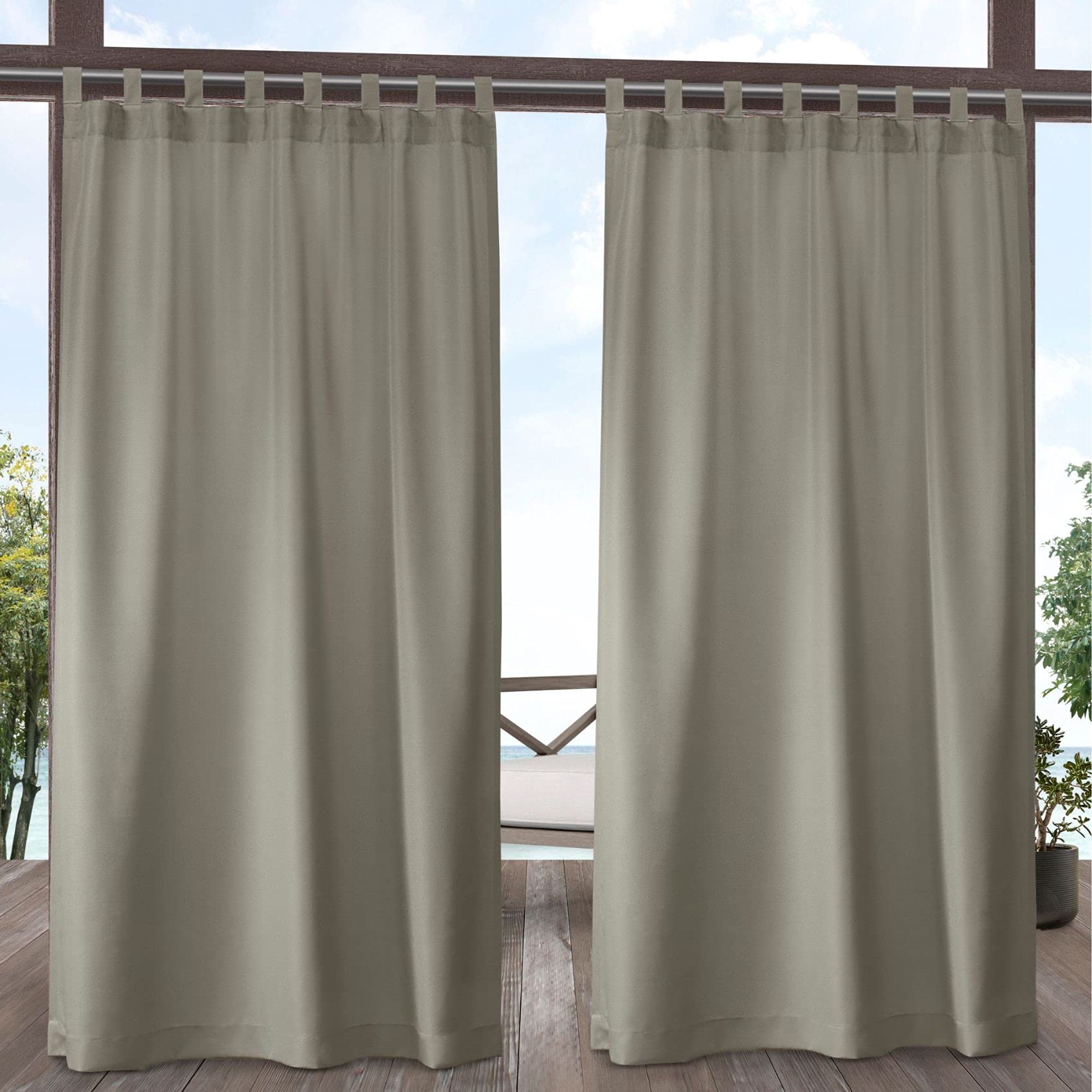 Exclusive Home Cabana Solid Indoor/Outdoor Light Filtering Hook-and-Loop Tab Top Curtain Panel Pair, 54"x96", Vanilla
