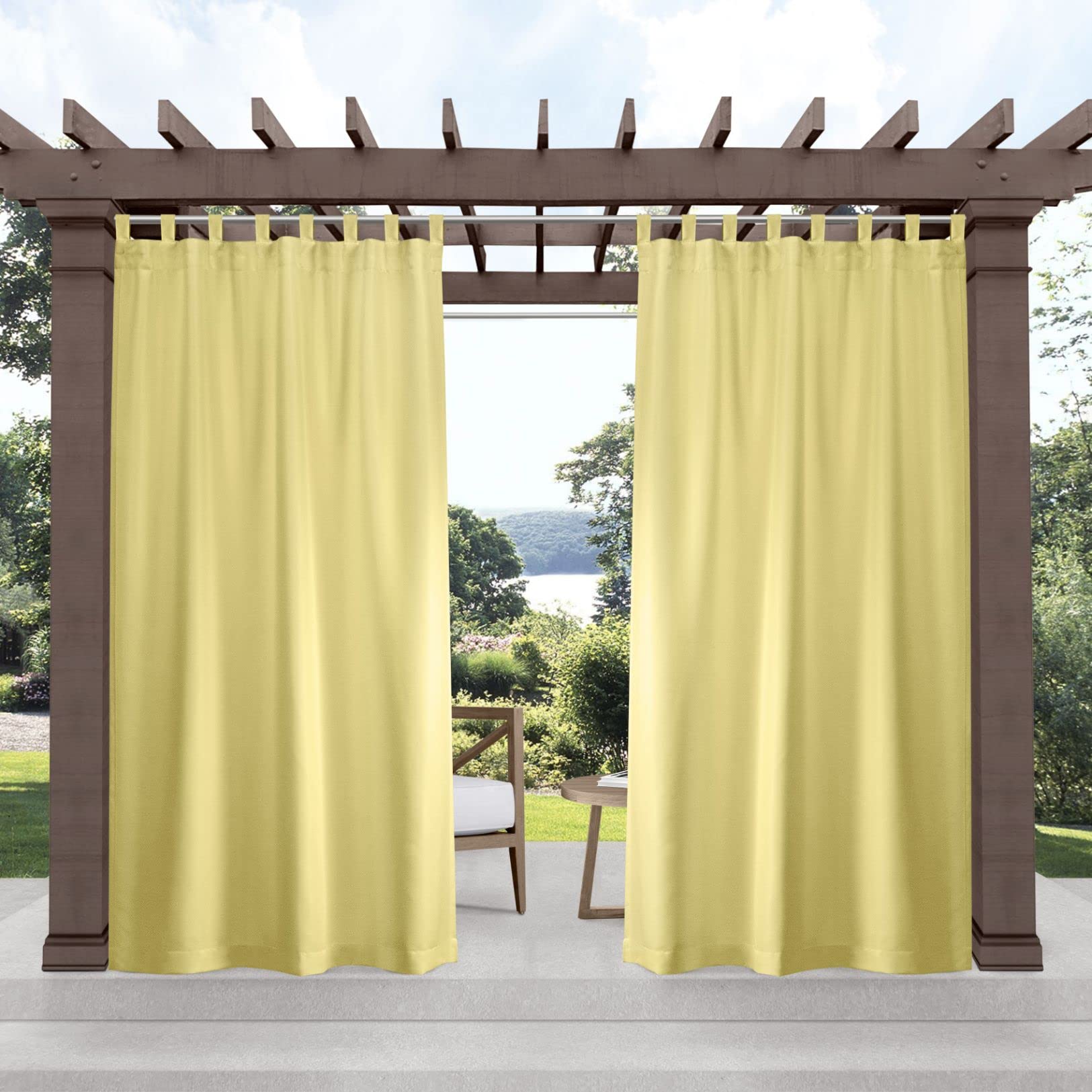 Exclusive Home Cabana Solid Indoor/Outdoor Light Filtering Hook-and-Loop Tab Top Curtain Panel Pair, 54"x63", White