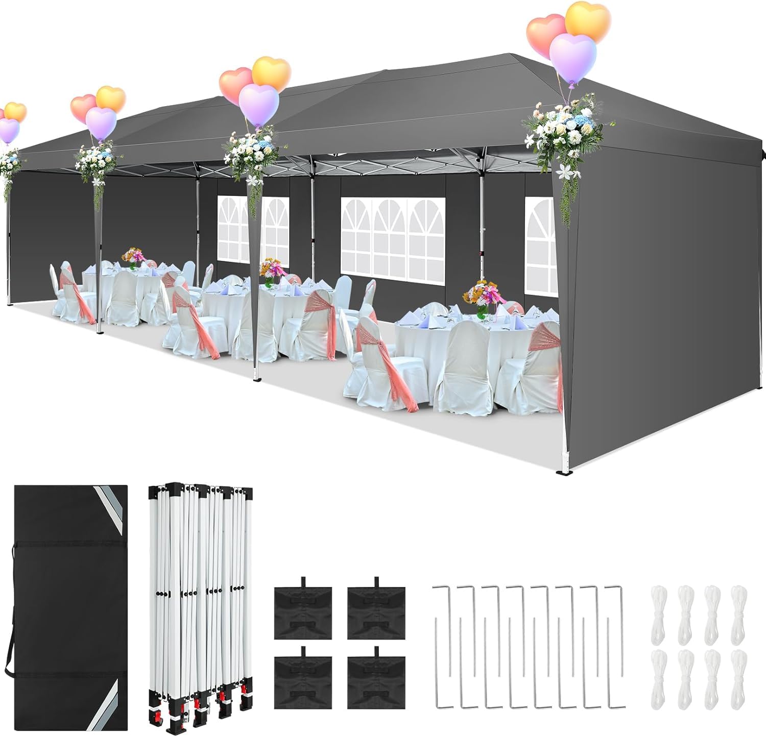COBIZI 10x20 FT Pop up Canopy Tent with Sidewalls, Party Tents for Parties, Carpas para Fiestas, Easy Set Large Outdoor Popup Patio Gazebo for Backyard,Weddings,Vendor,Commercial Event,White (Upgrade)