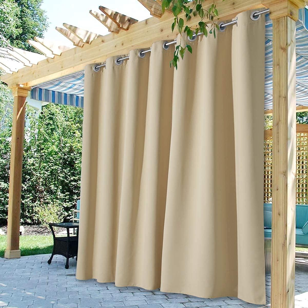 StangH 2 Panels Outdoor Curtains for Patio Waterproof, Blackout Windproof Weatherproof Thermal Insulated Drapes for Pergola/Porch, Thick Privacy Room Dividers for Pool, Grey, W52 x L84