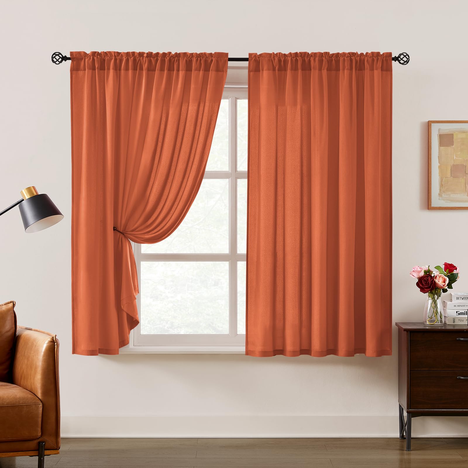 HOMEIDEAS Non-See-Through White Privacy Semi Sheer Curtains 84 Inches Long 2 Panels Set Light Filtering Curtains for Living Room Bedroom Outdoor Drapes, W52xL84